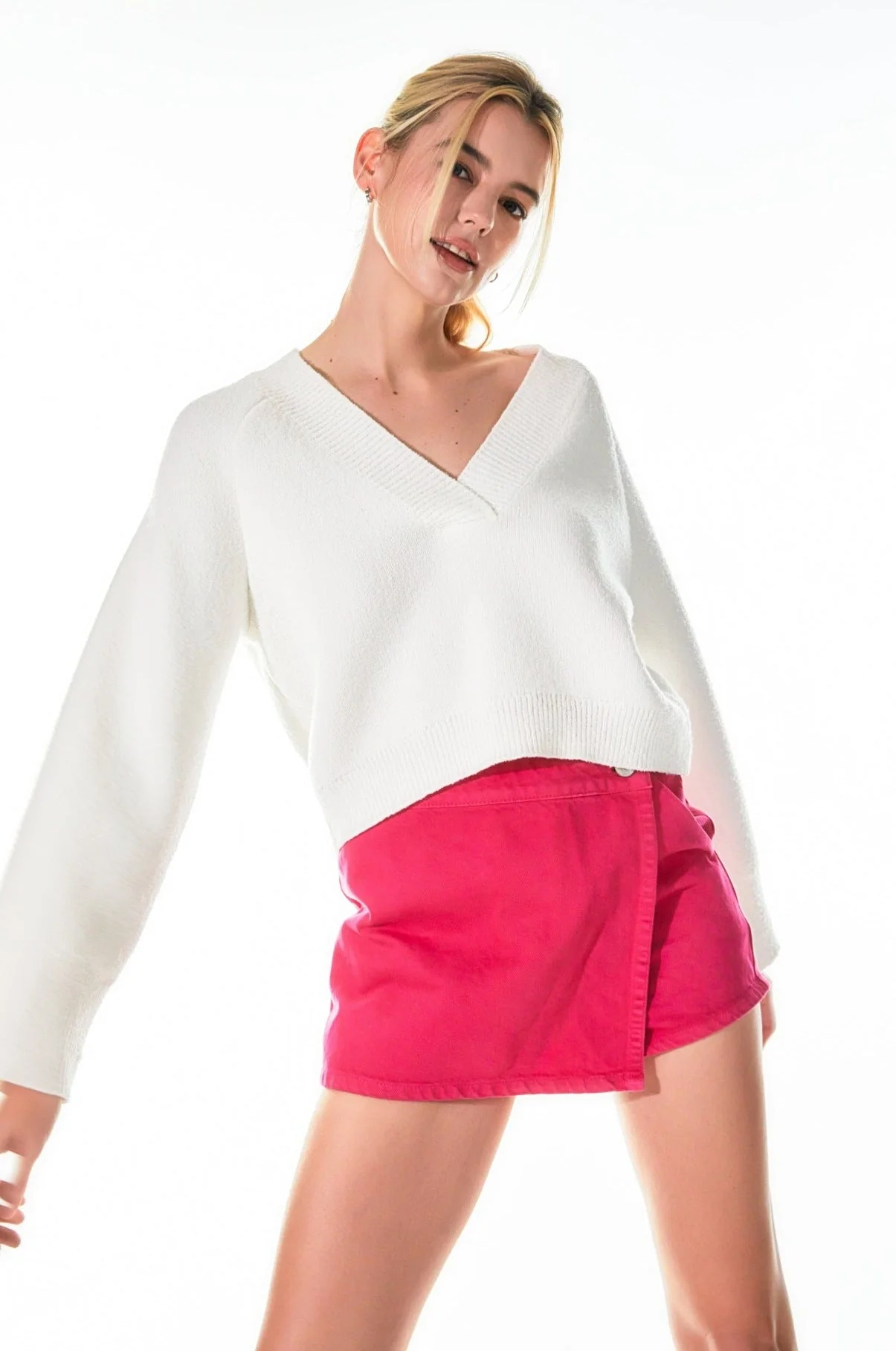 Cropped V-Neck Sweater