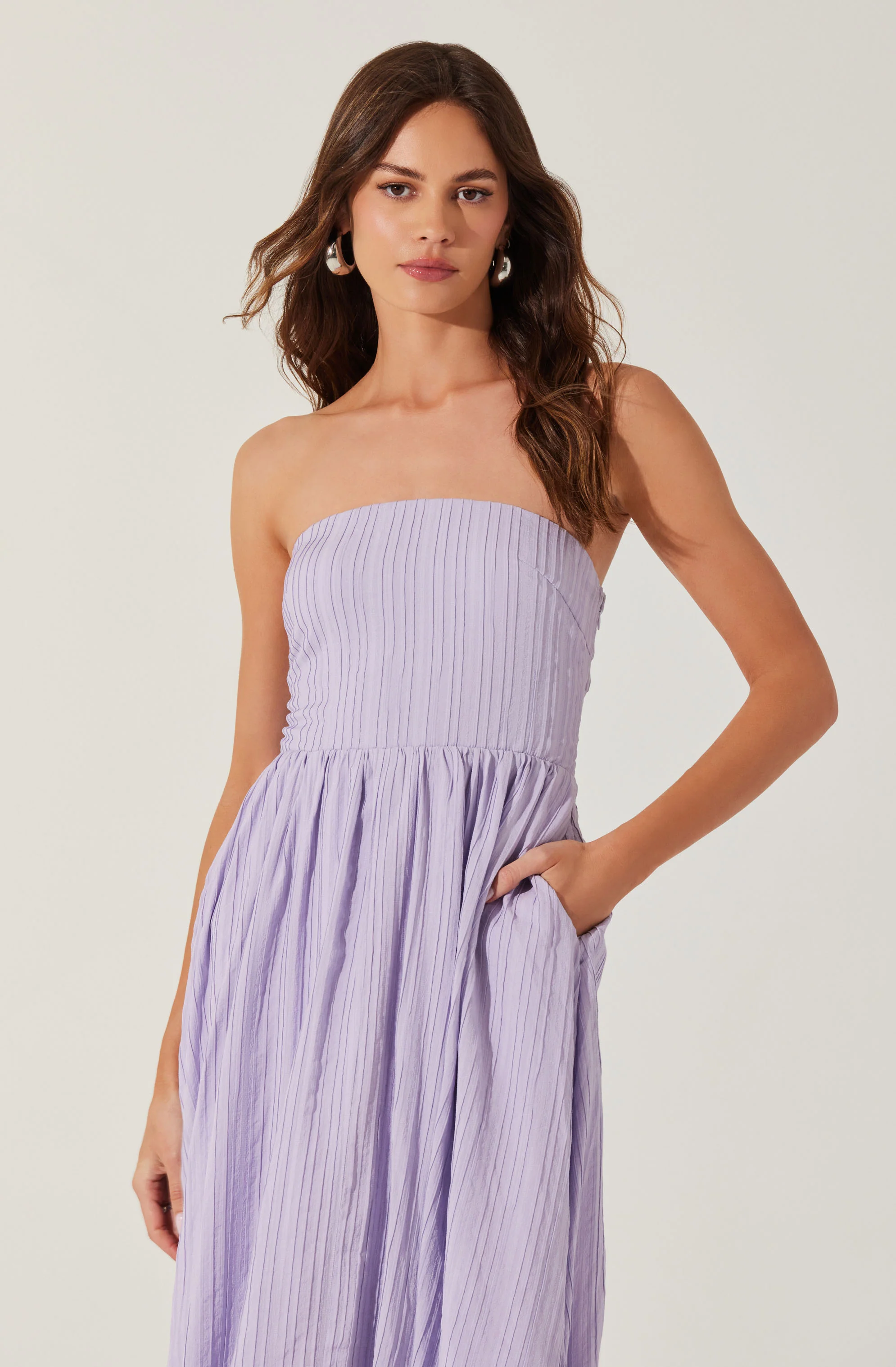 Strapless Linen-Blend Midi Dress