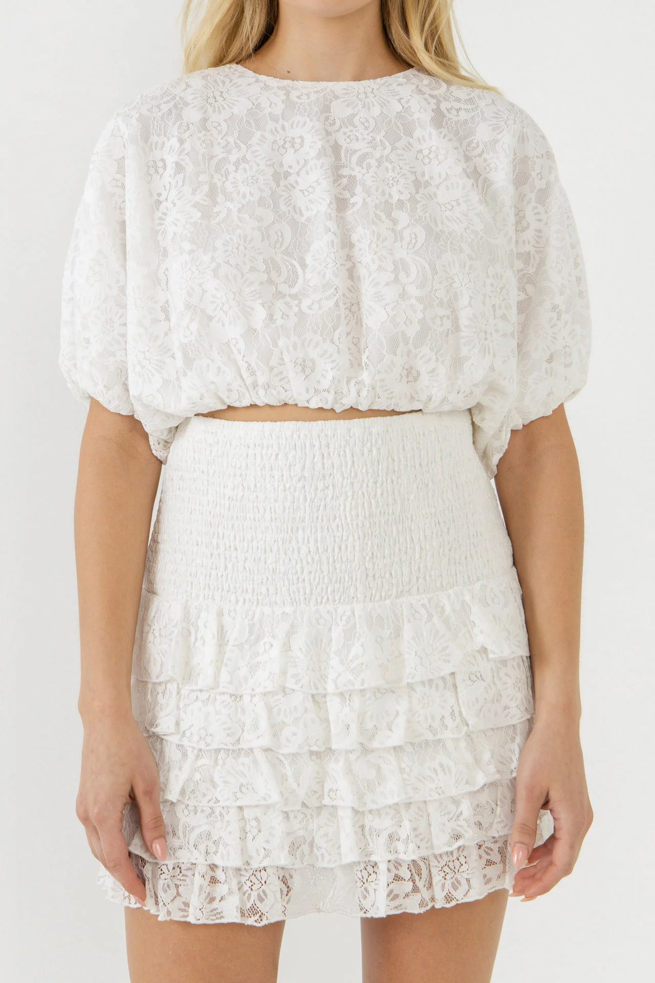 Laced Bubble Cropped Blouse