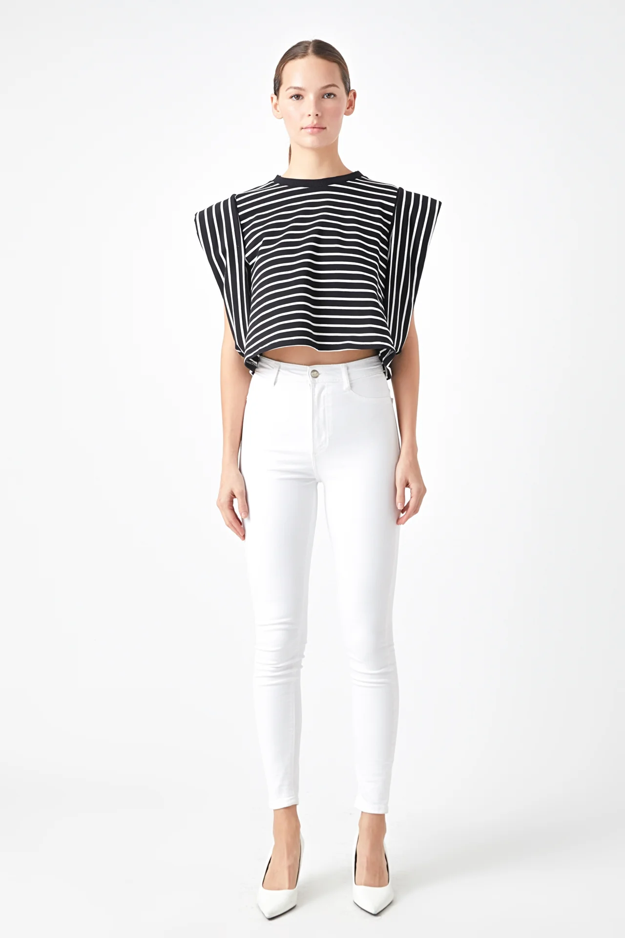 Stripe Drop Shoulder Cropped Top