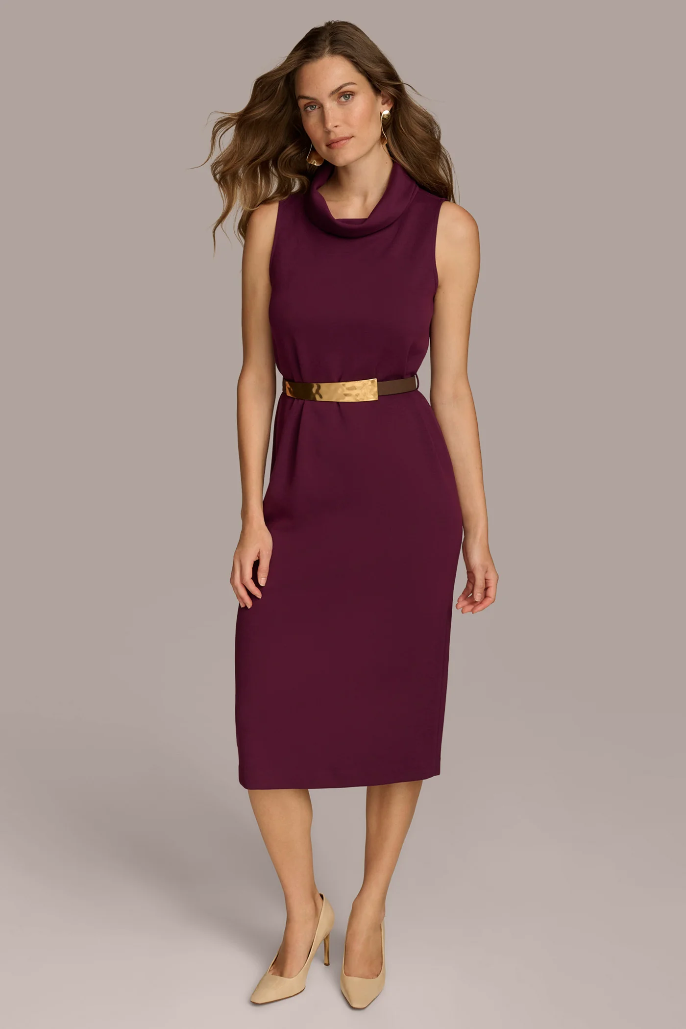MOCK NECK MIDI DRESS WITH BELT