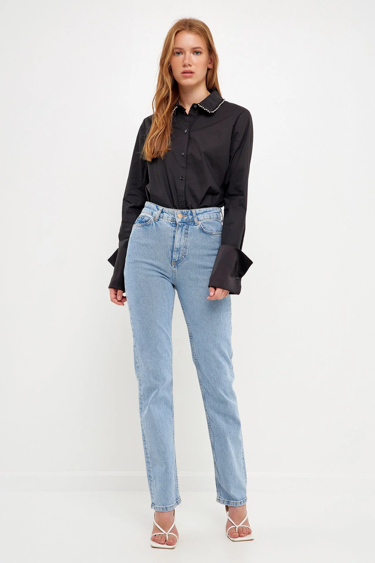 Beaded Collar Long-Sleeve Shirt