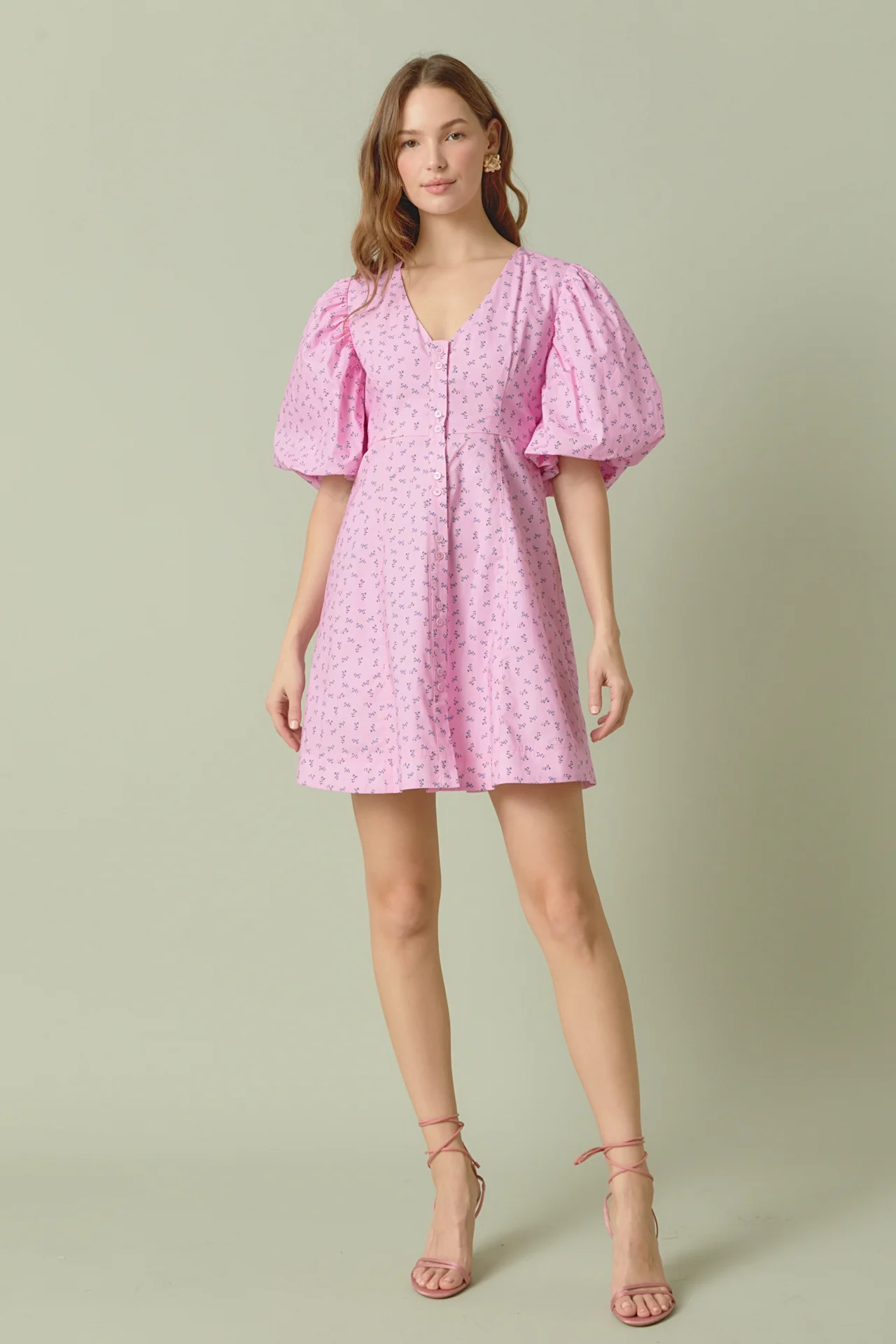 Floral Print Mini Dress with Button Detail