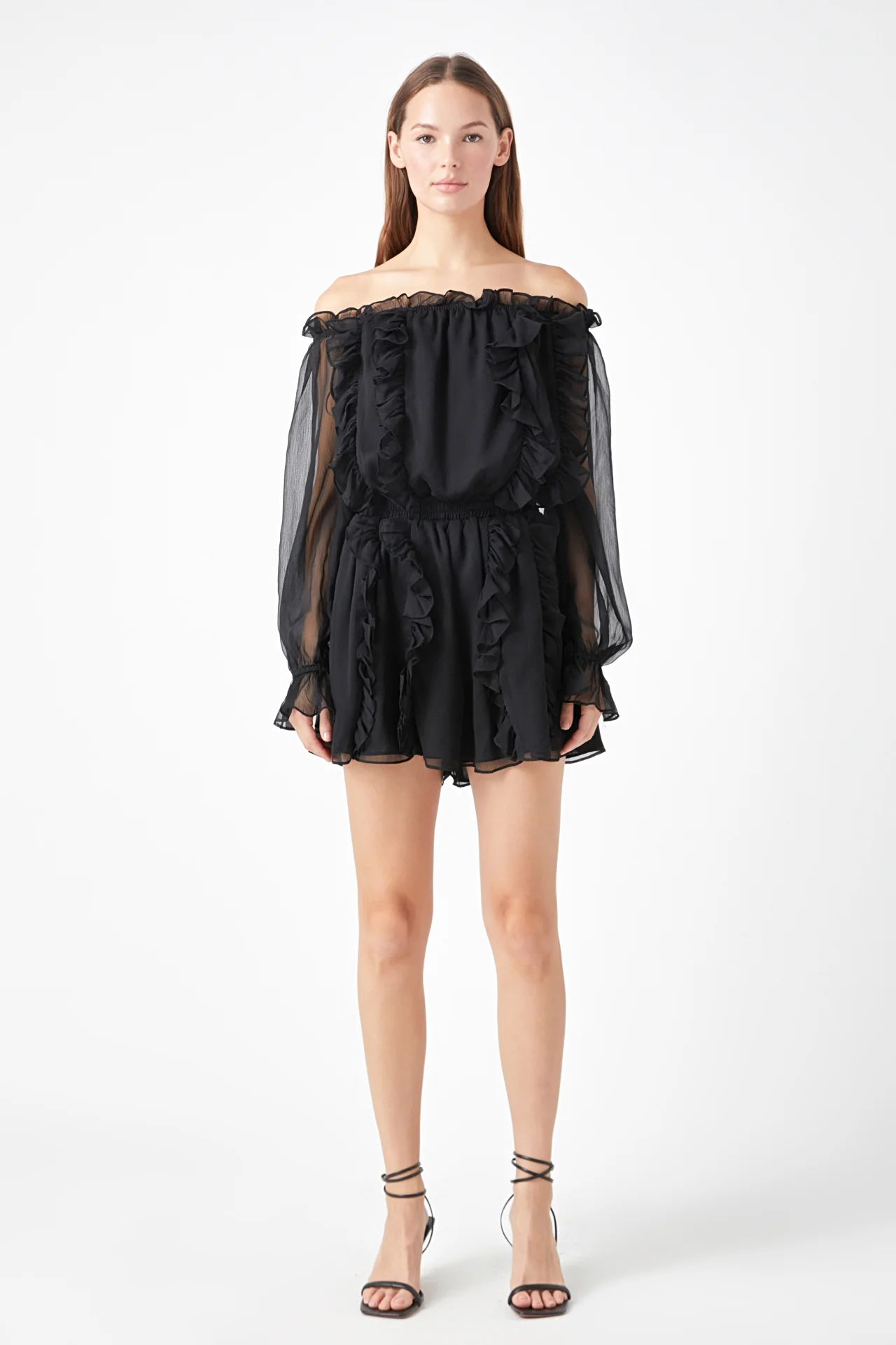Off the Shoulder Ruffled Romper