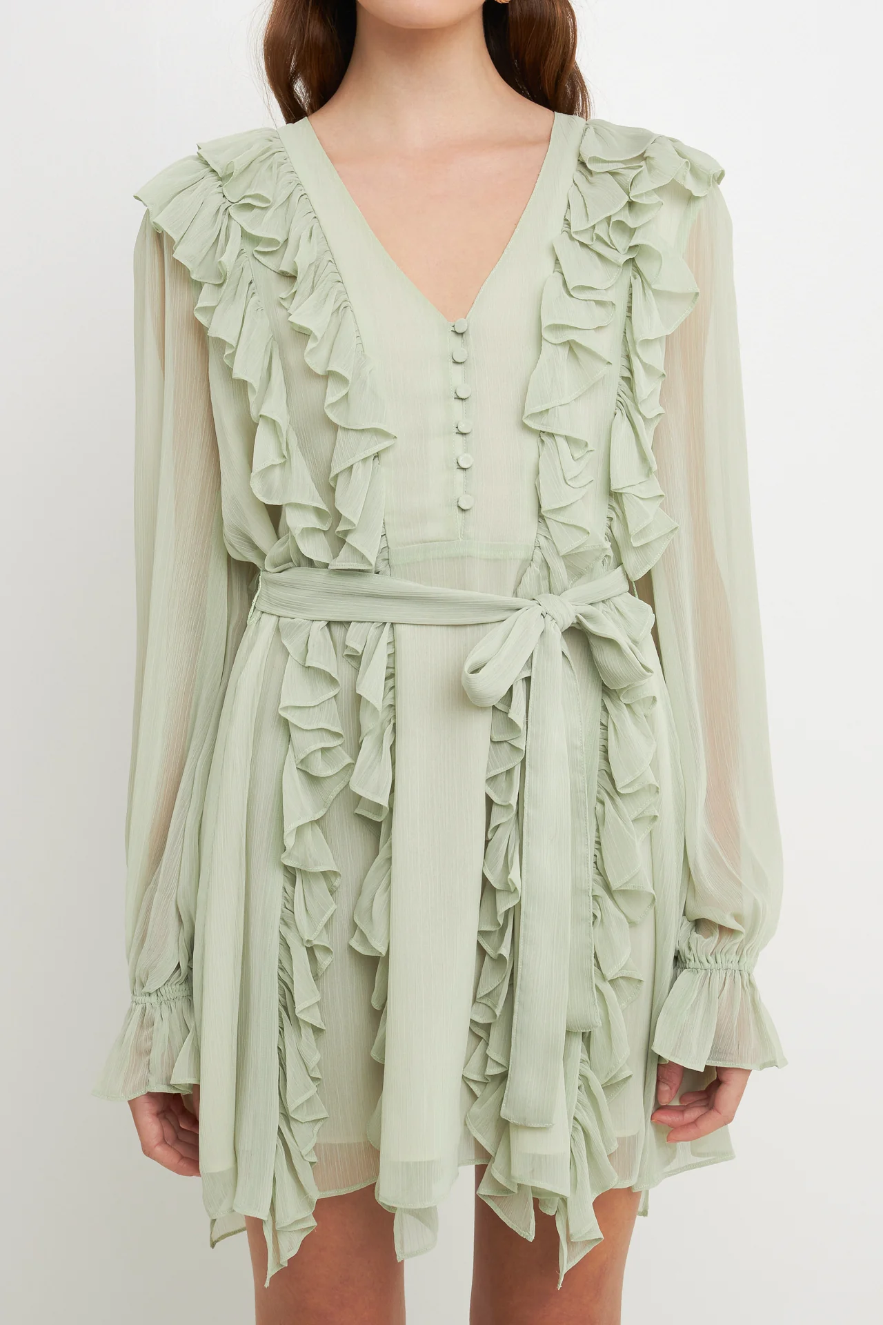 Button Down Ruffle Mini Dress