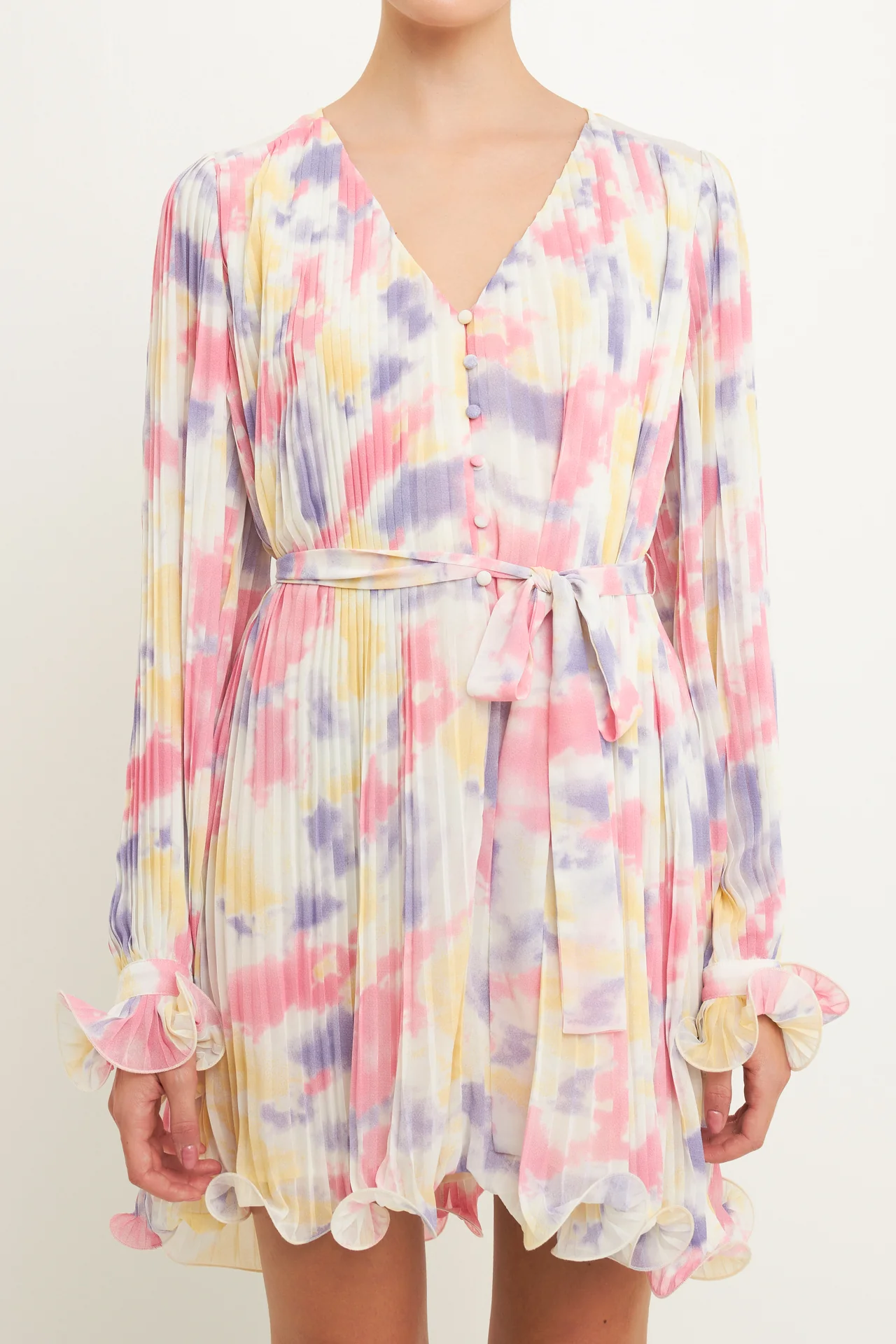 Tie-dye Chiffon Pleated Mini Dress