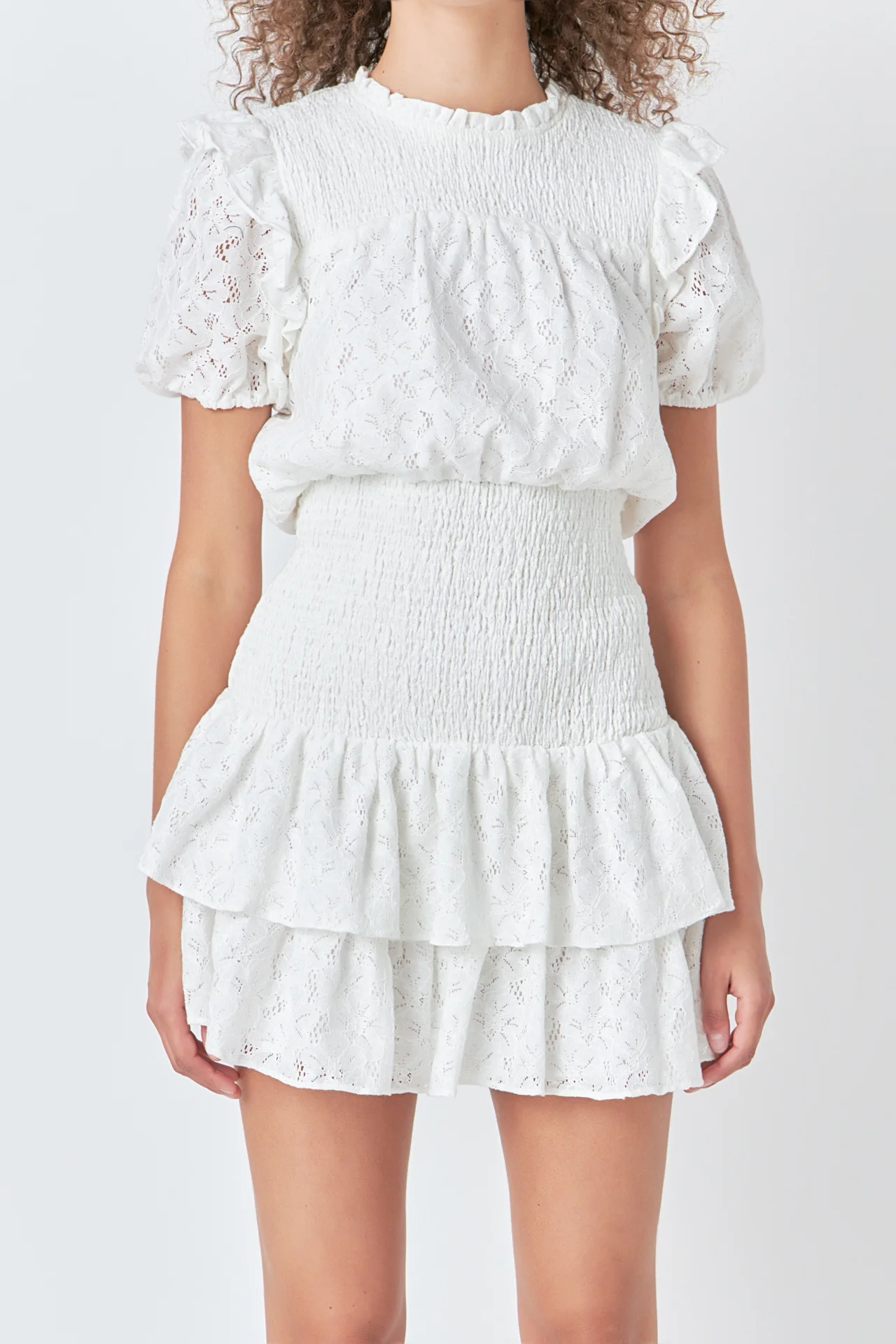 Smocked Lace Mini Dress