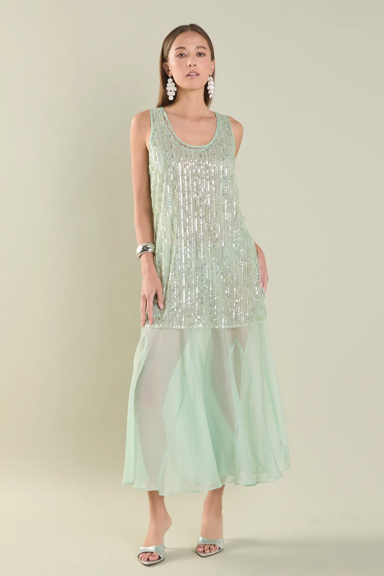 Sequins Overlay Chiffon Maxi Dress