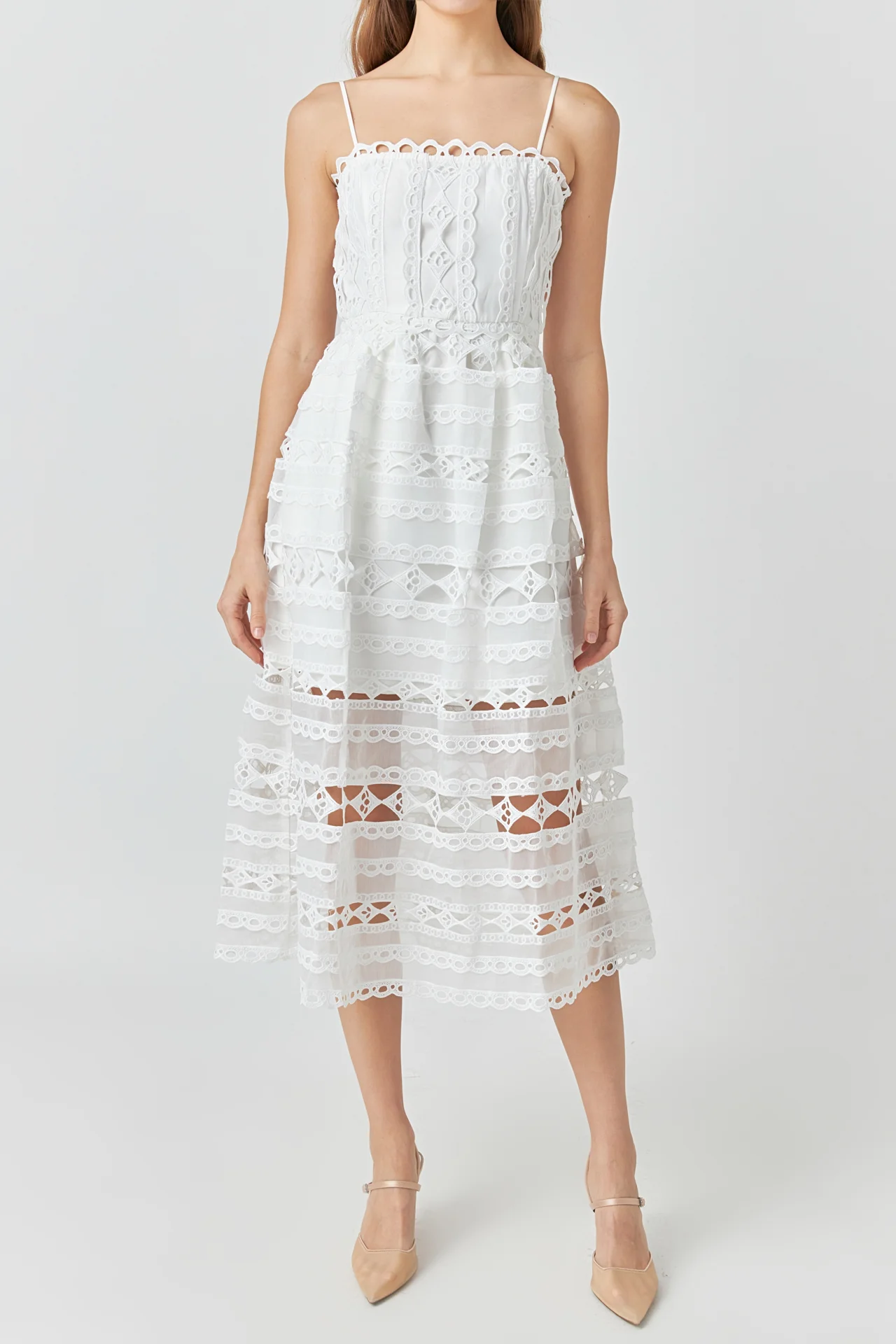 Combination Lace Spaghetti Strap Midi
