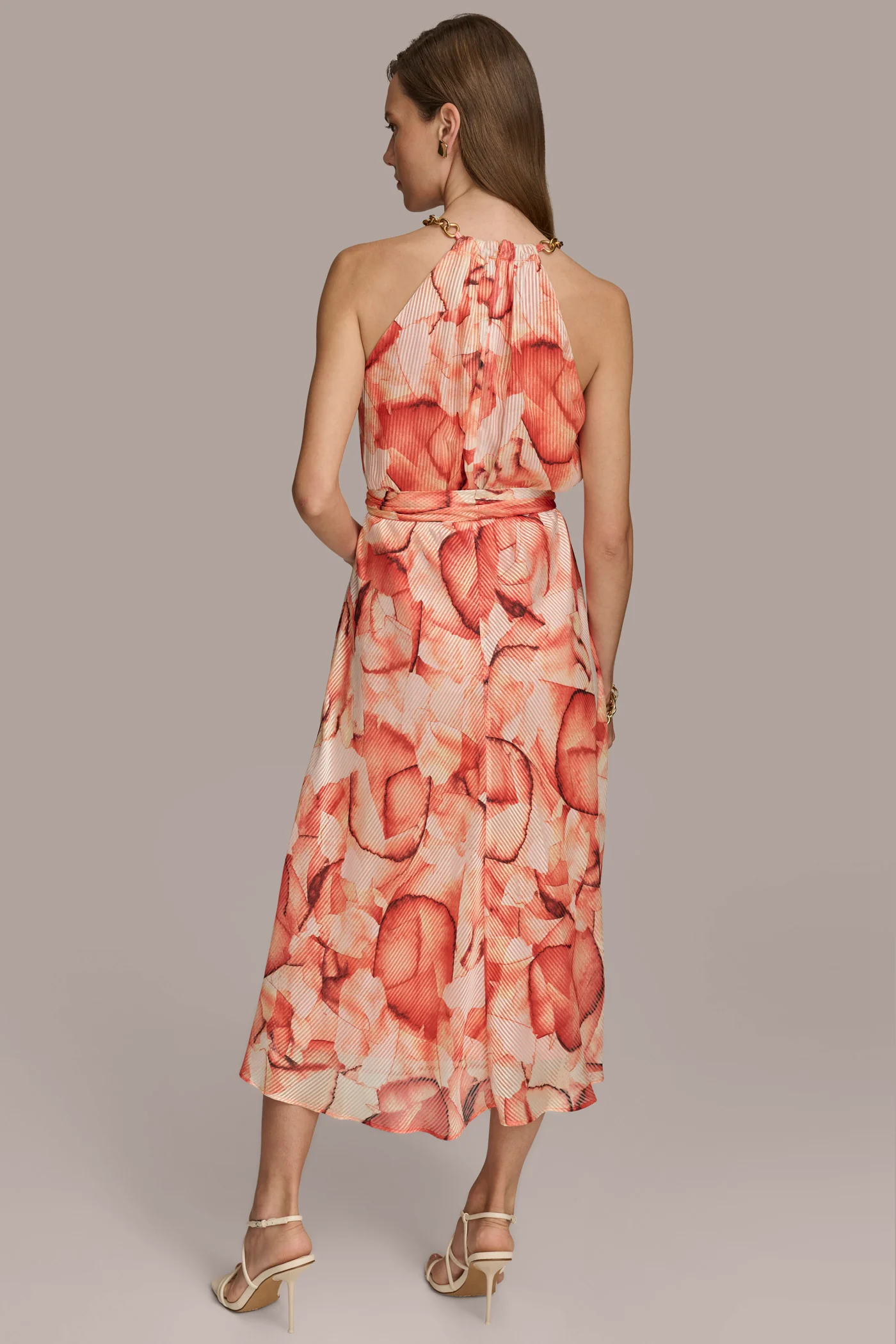 HALTER CHAIN NECK A-LINE DRESS