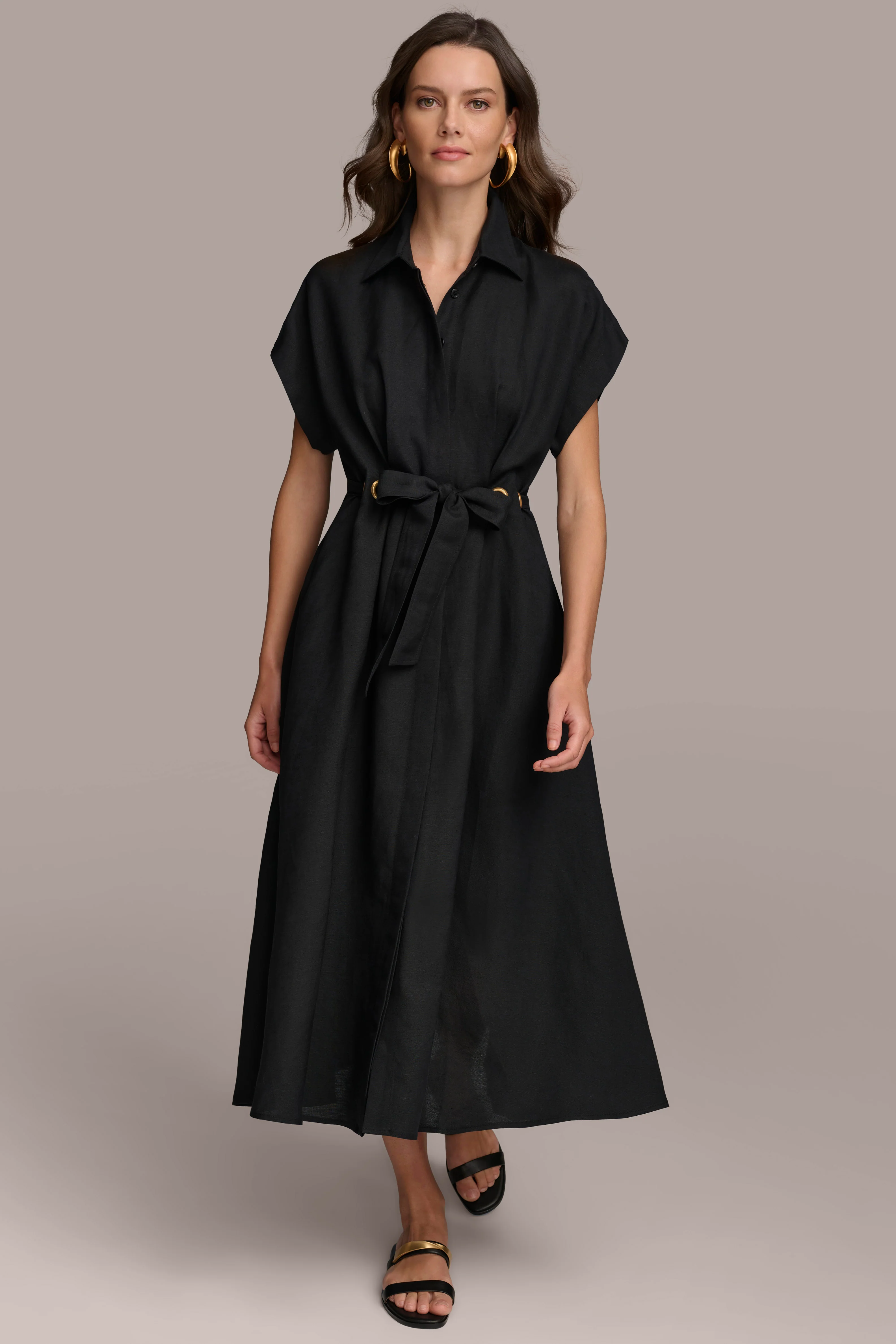 LINEN MIDI SHIRT DRESS