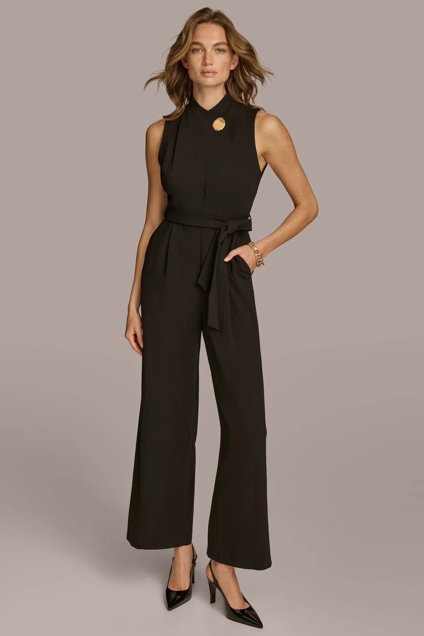 MOCK NECK JUMPSUIT WITH HARDWARE