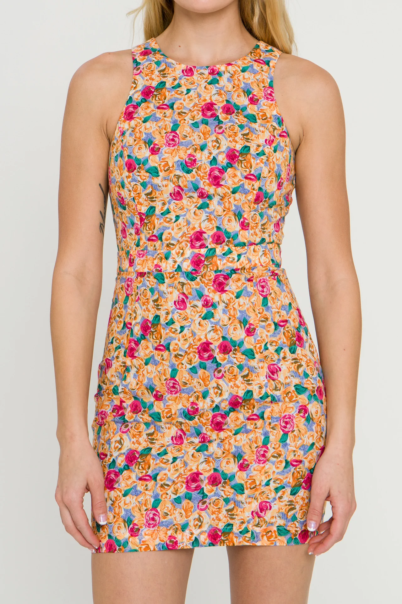 Floral Fitted Mini Dress with Back Cutout