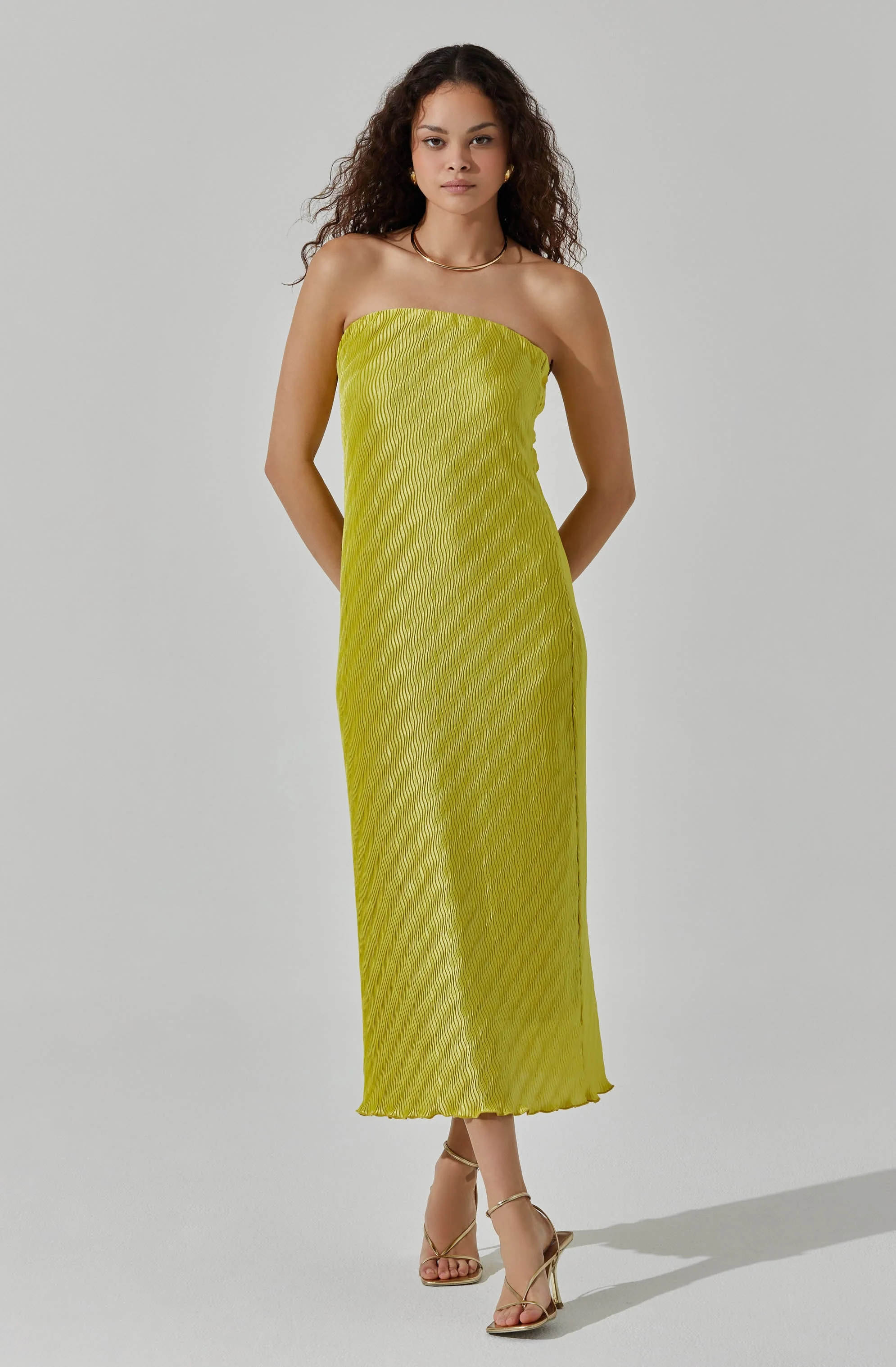 Plisse Tube Midi Dress