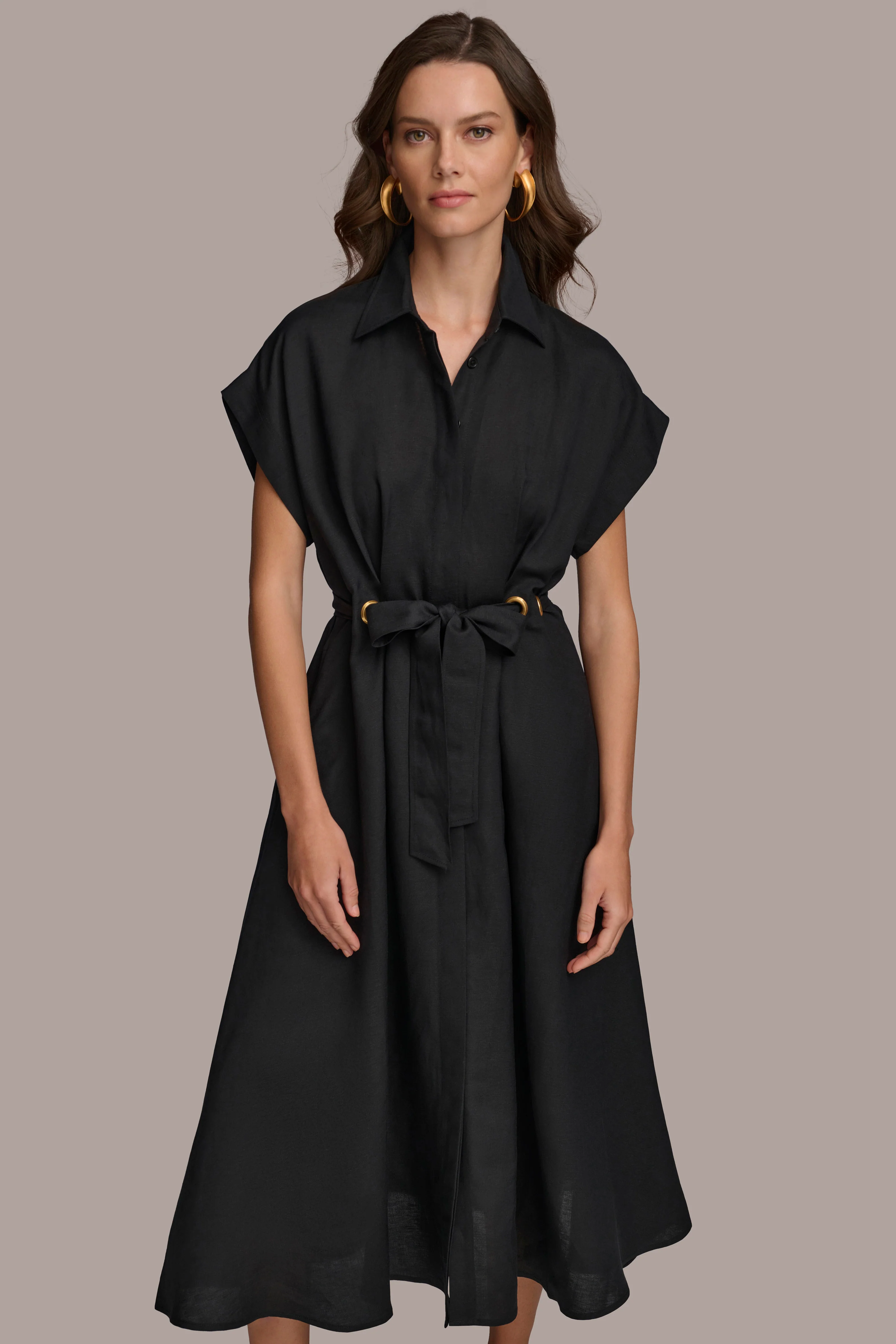 LINEN MIDI SHIRT DRESS