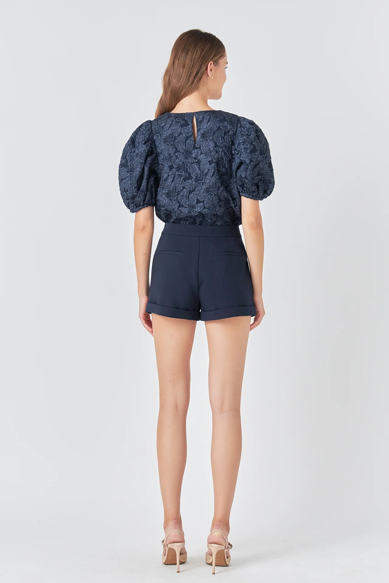 Floral Jacquard Puff Sleeve Top