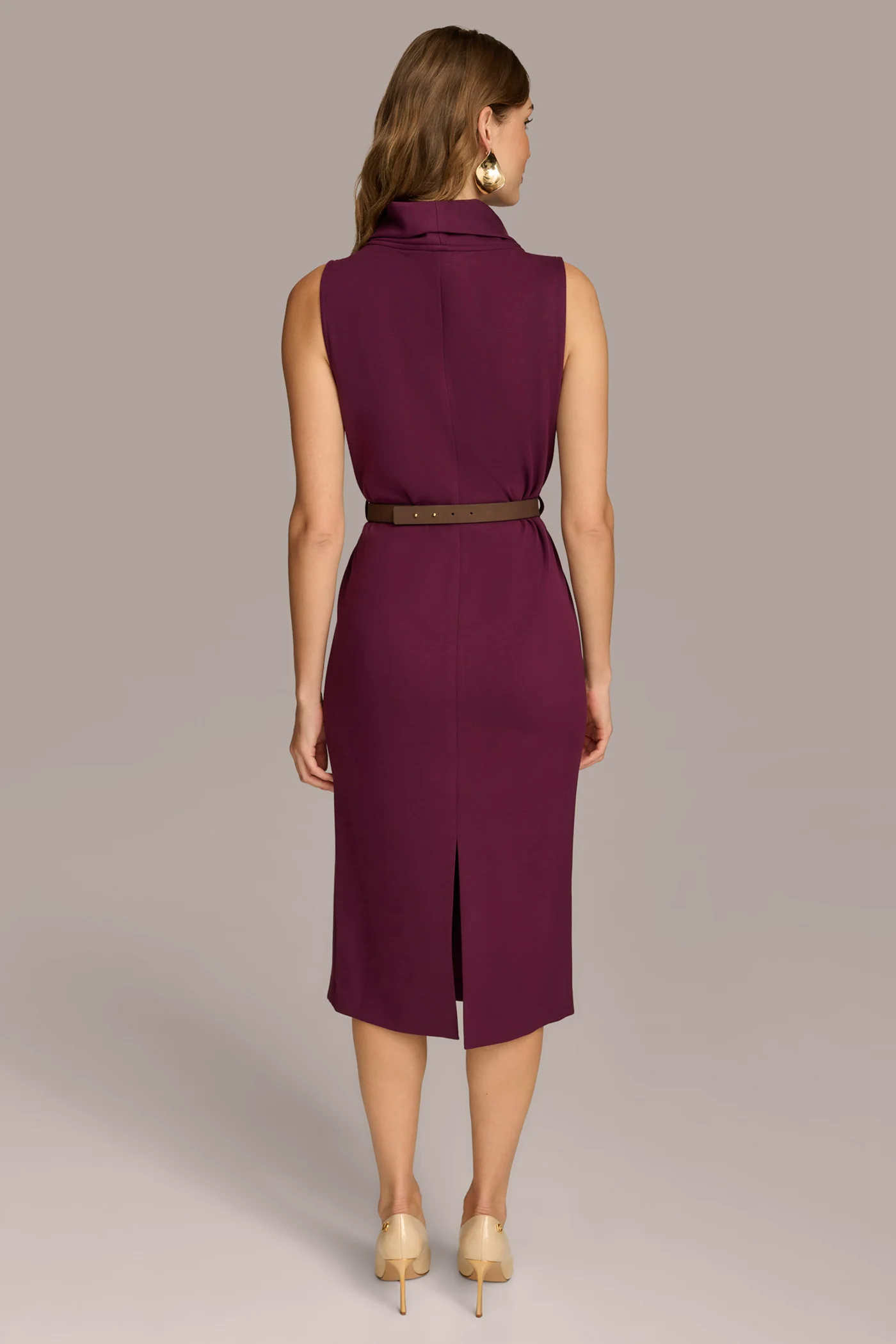 MOCK NECK MIDI DRESS WITH BELT