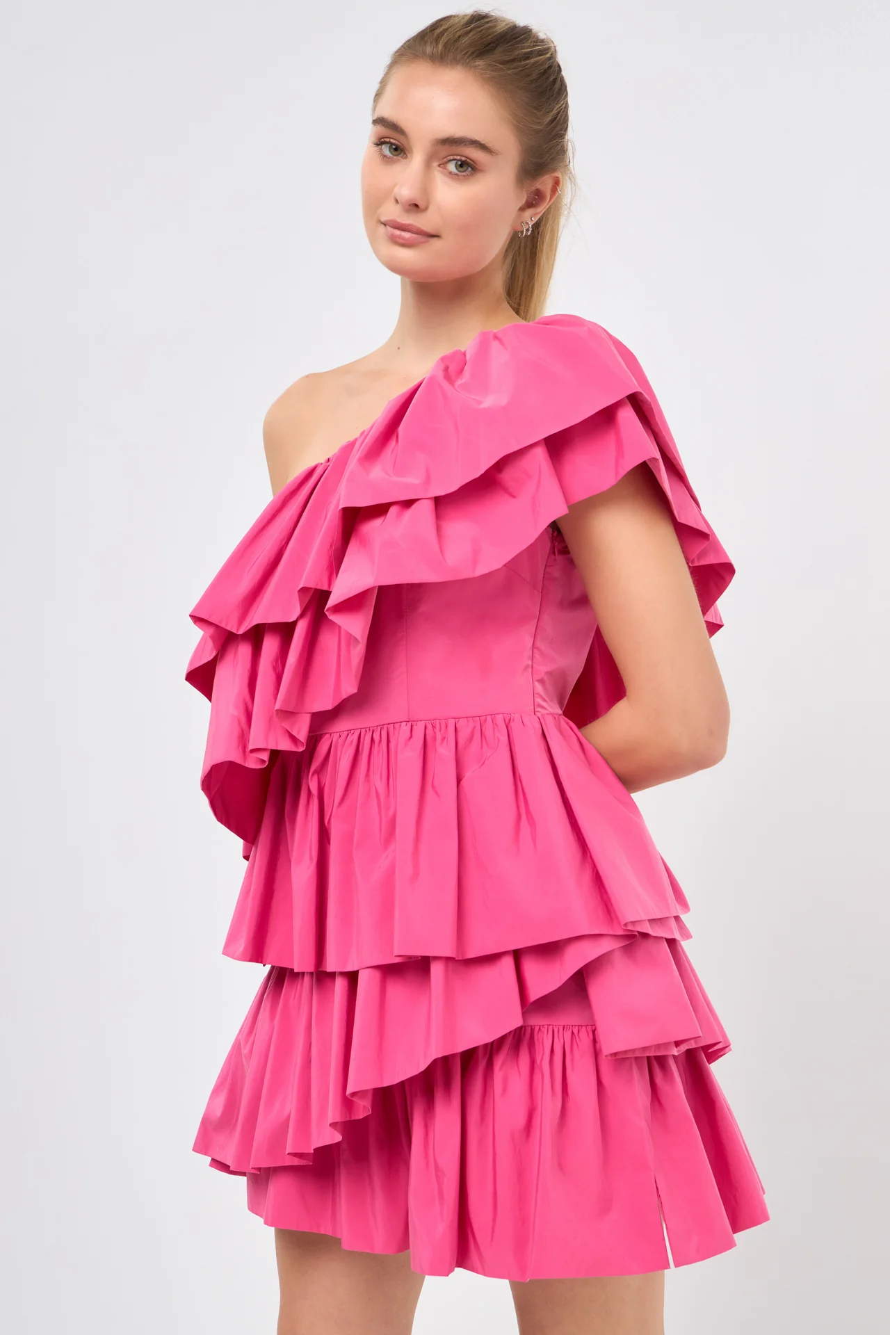 One-Shoulder Ruffled Mini Dress