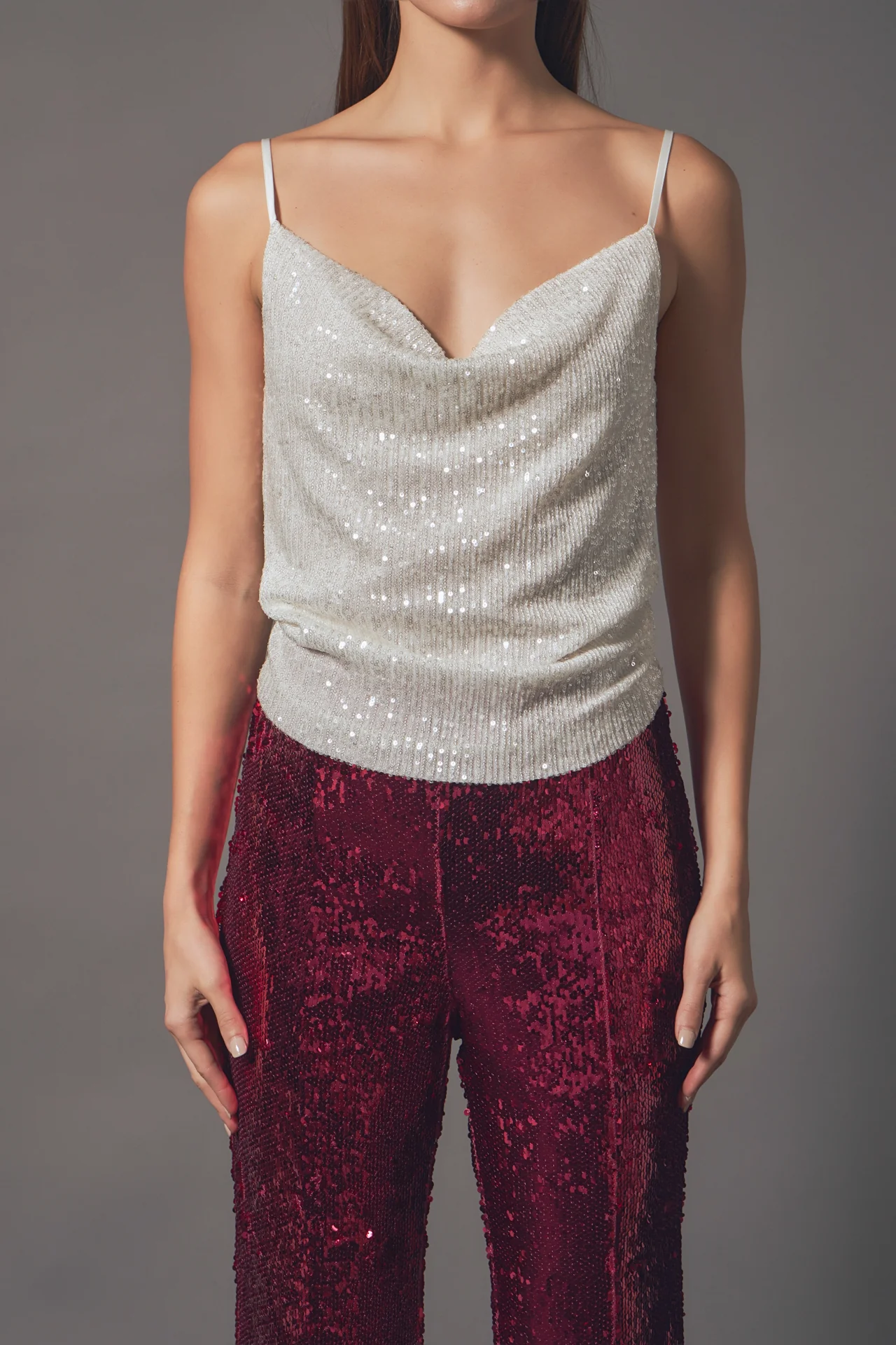 Sequins Cowl Neck Top