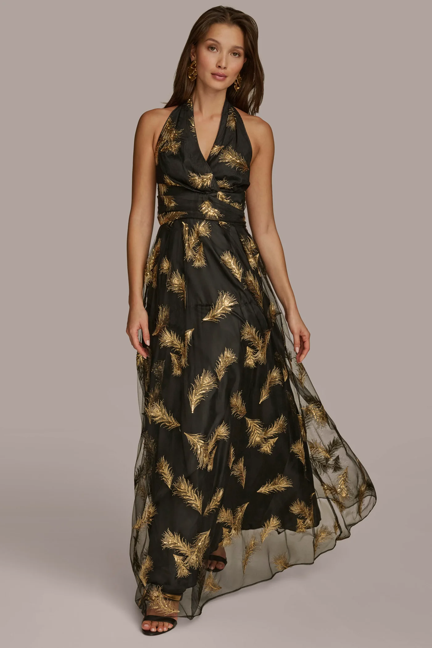 HALTER NECK GOWN WITH EMBELLISHED SEQUIN