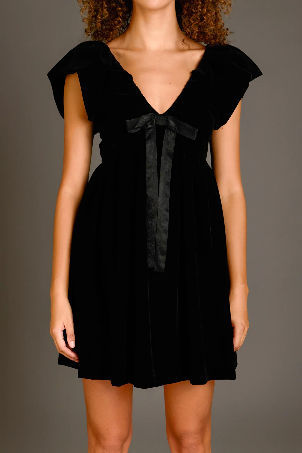 Velvet Satin Bow Mini Dress