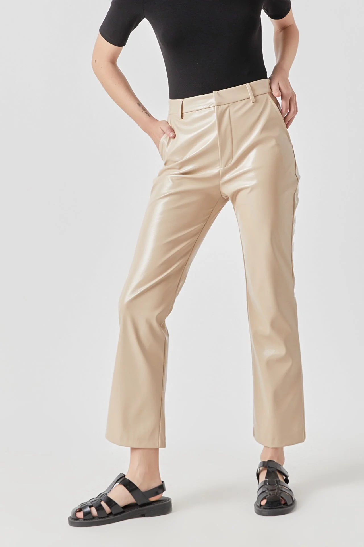 Shiny High-Waisted Faux Leather Pants
