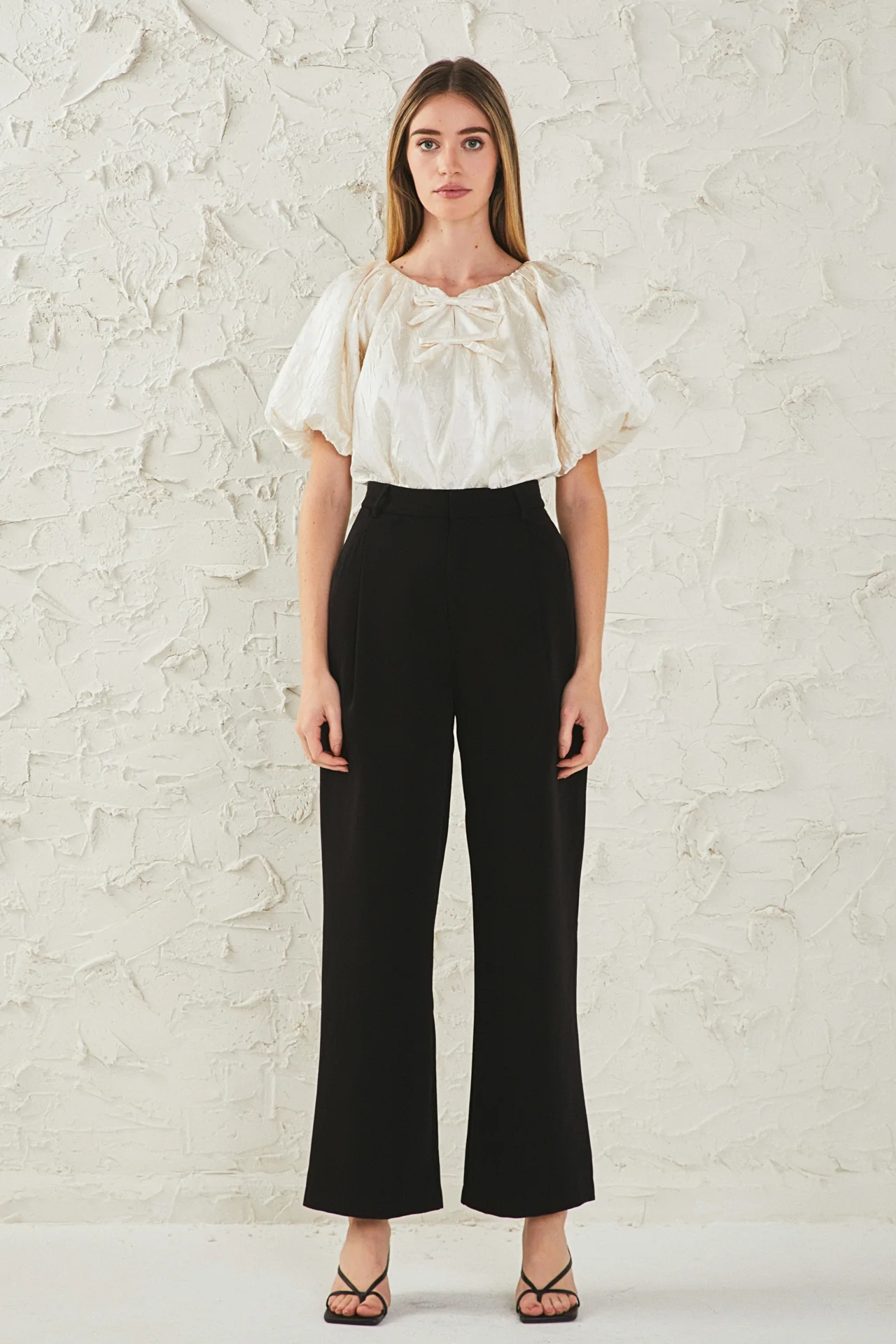 Sheen Crinkle Bow Detail Top