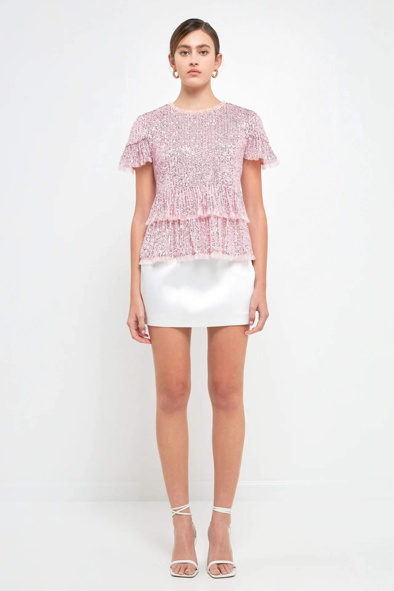 Sequins Baby Doll Top with Mesh