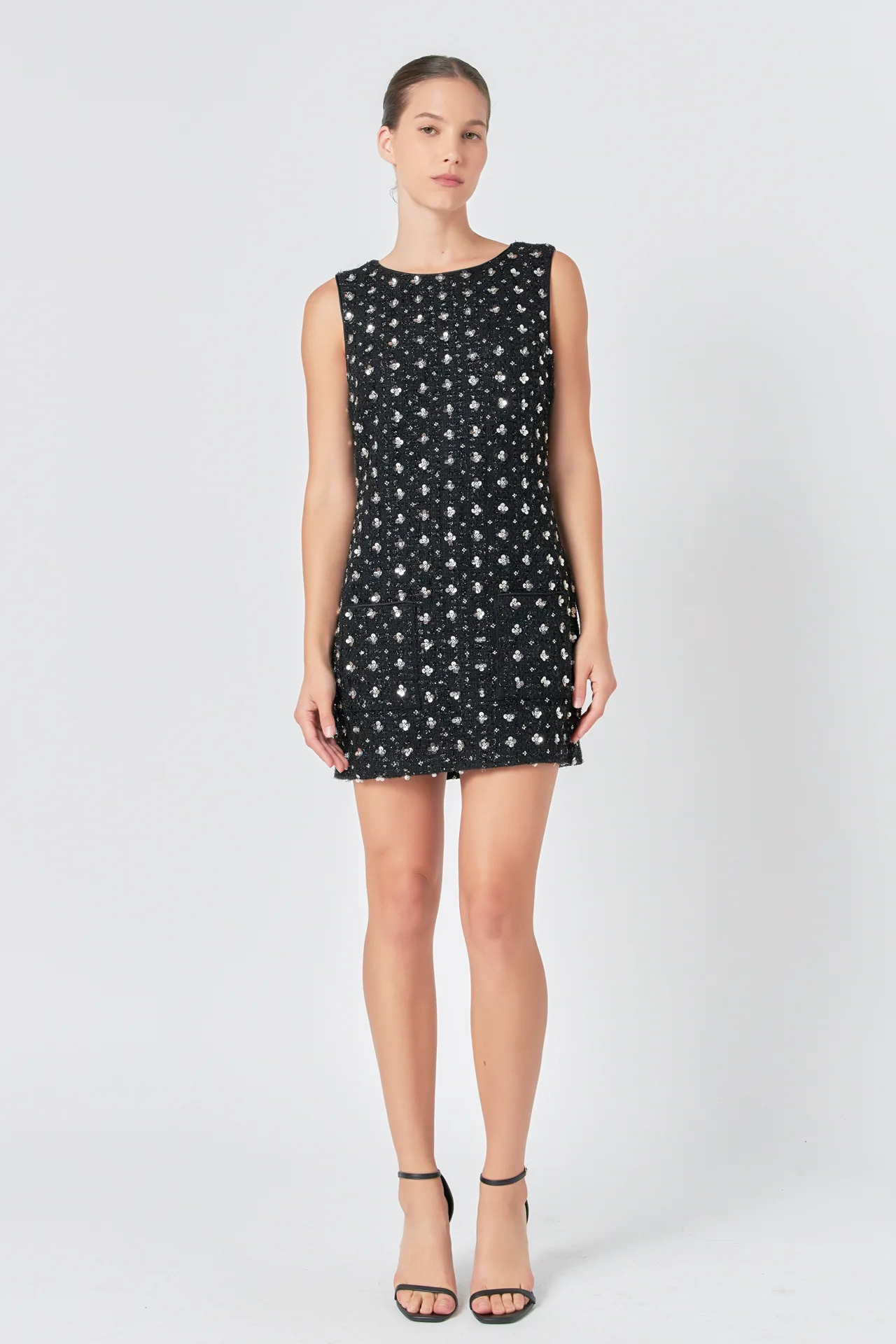Premium Floral Embellishment Tweed Mini Dress