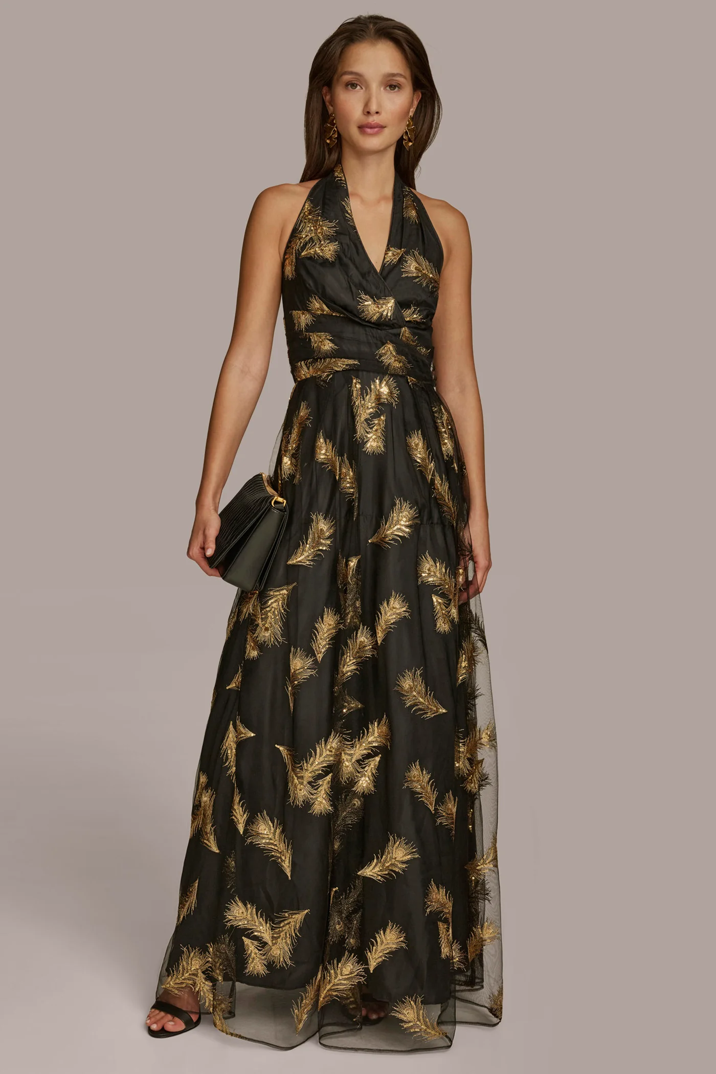 HALTER NECK GOWN WITH EMBELLISHED SEQUIN