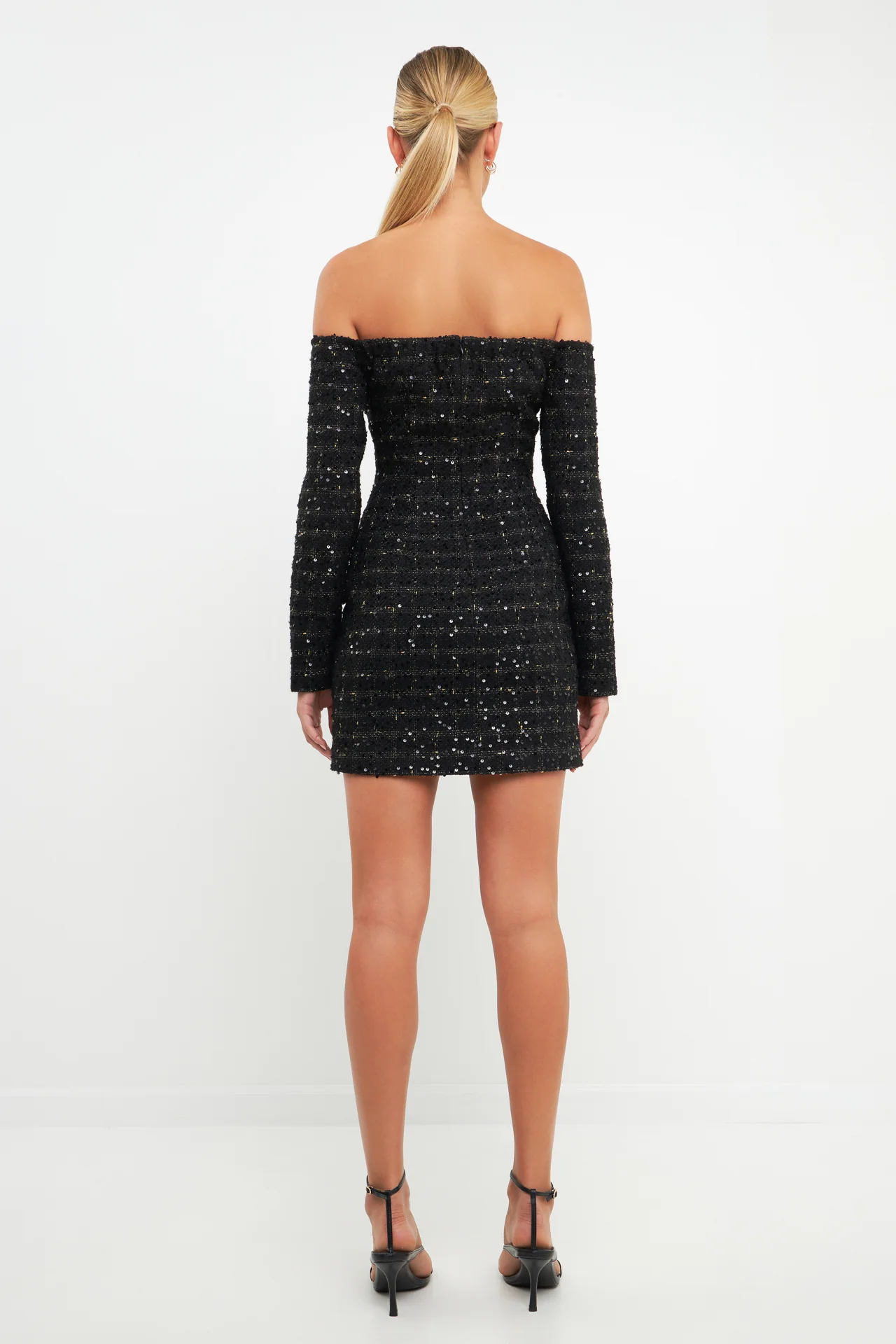 Off-The-Shoulder Tweed Mini Dress