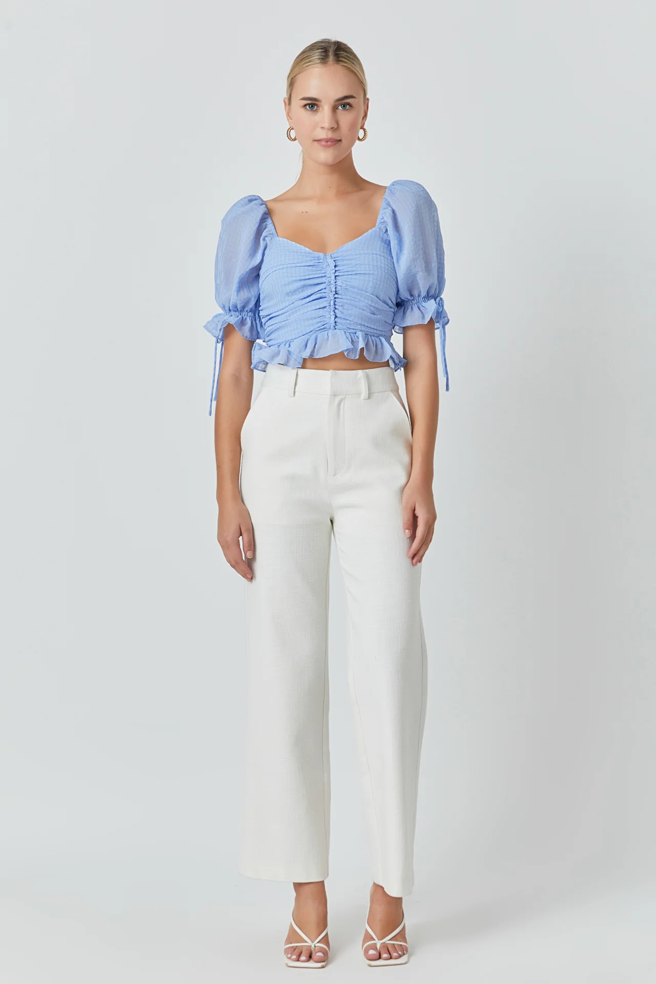 Chiffon Gridded Gathered Top