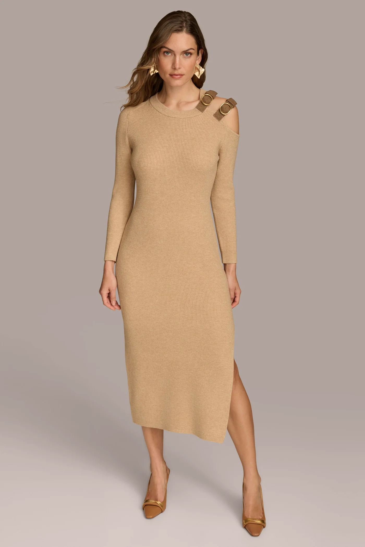 ONE SIDED COLD SHOULDER MIDI DRESS