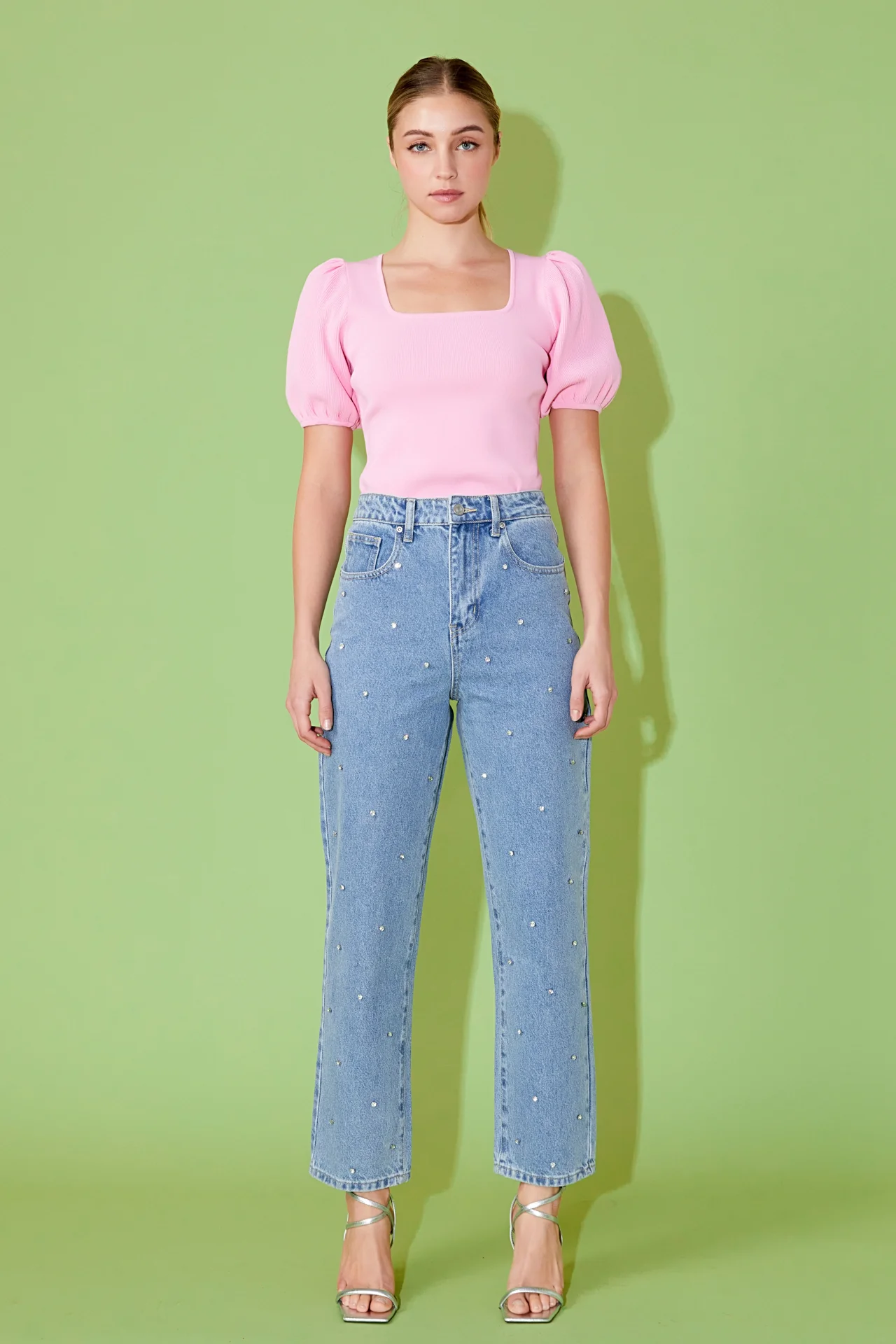 Knit Square Neck Puff Top