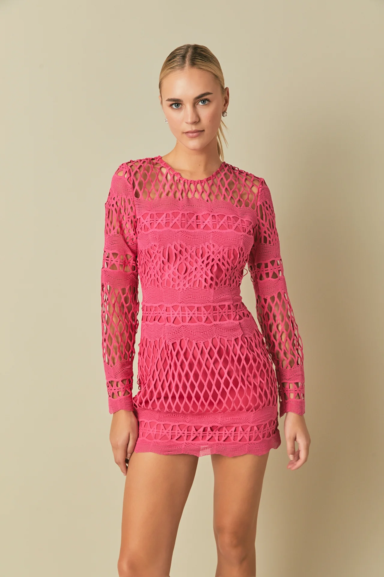 Long Sleeve Crochet Mini Dress