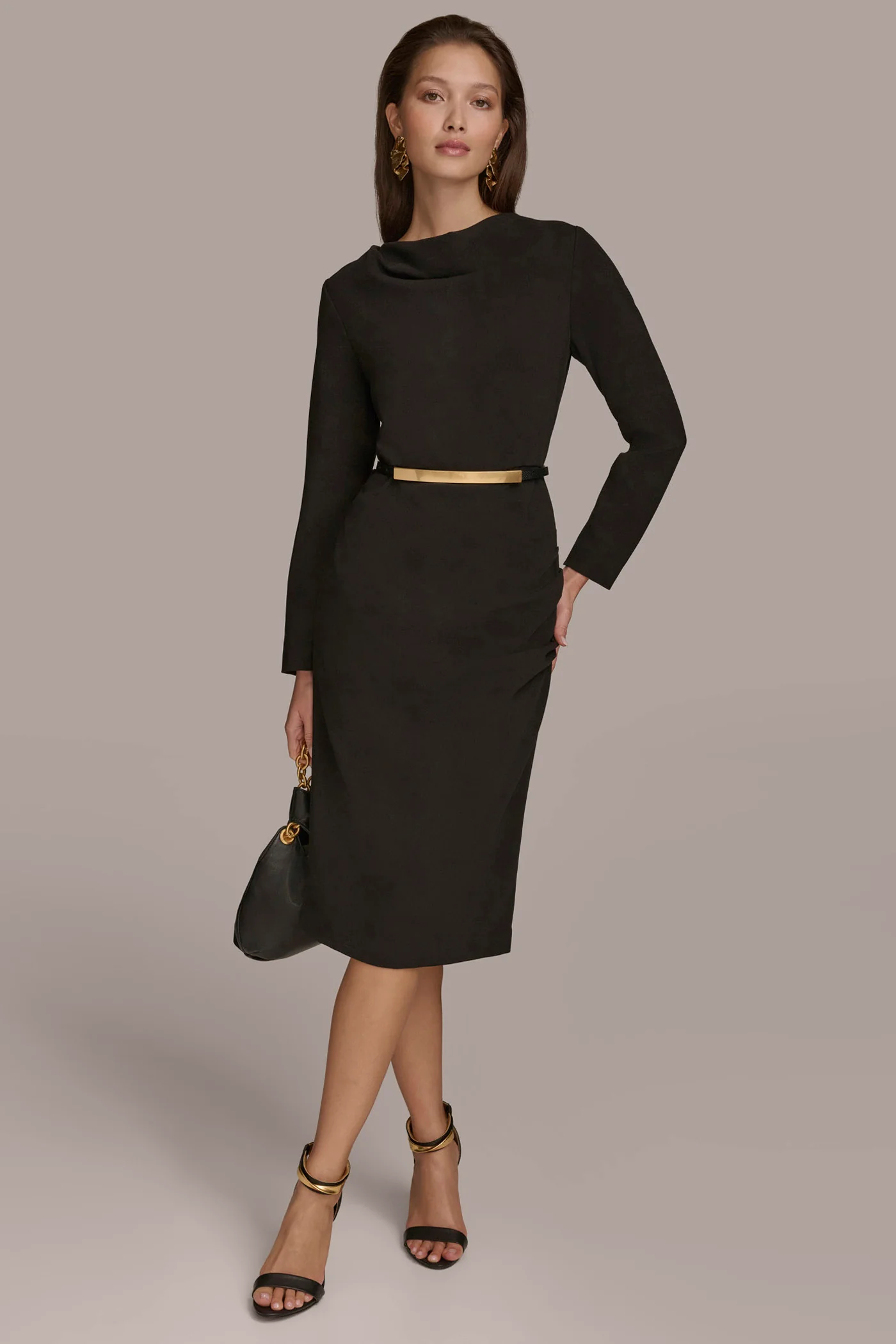 COWL NECK BAR BELT DRESS