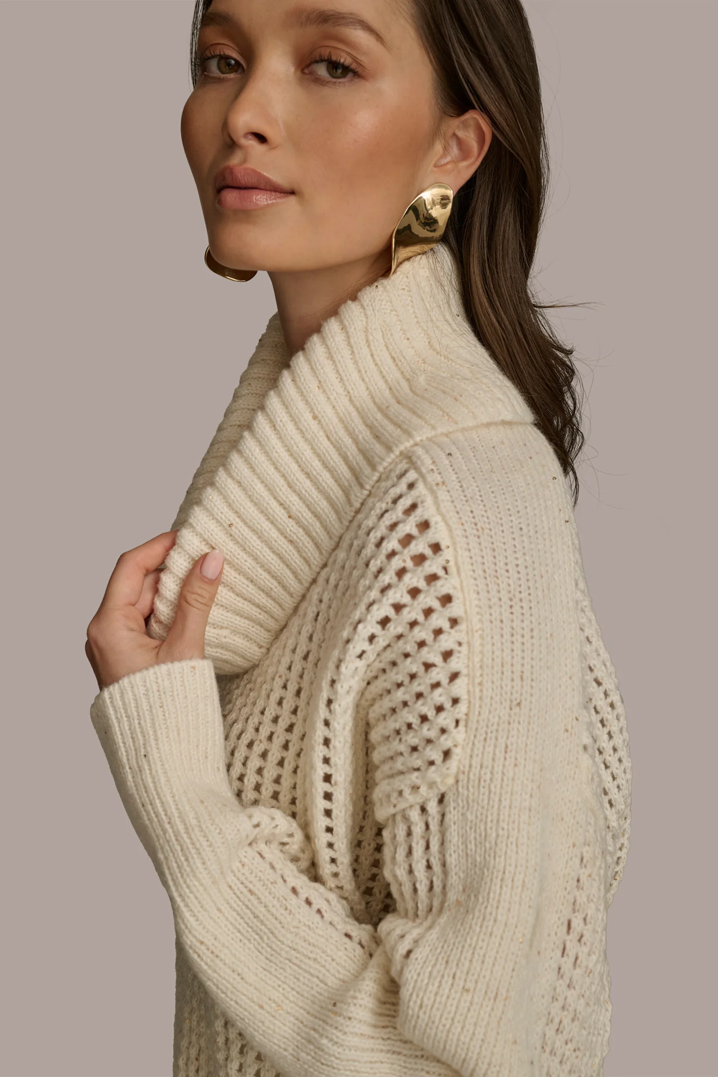 COWL NECK CUTOUT SWEATER