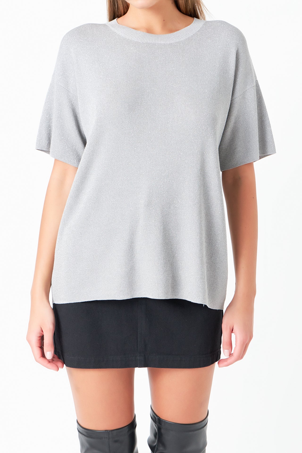 Lurex Short Sleeves Knit Top