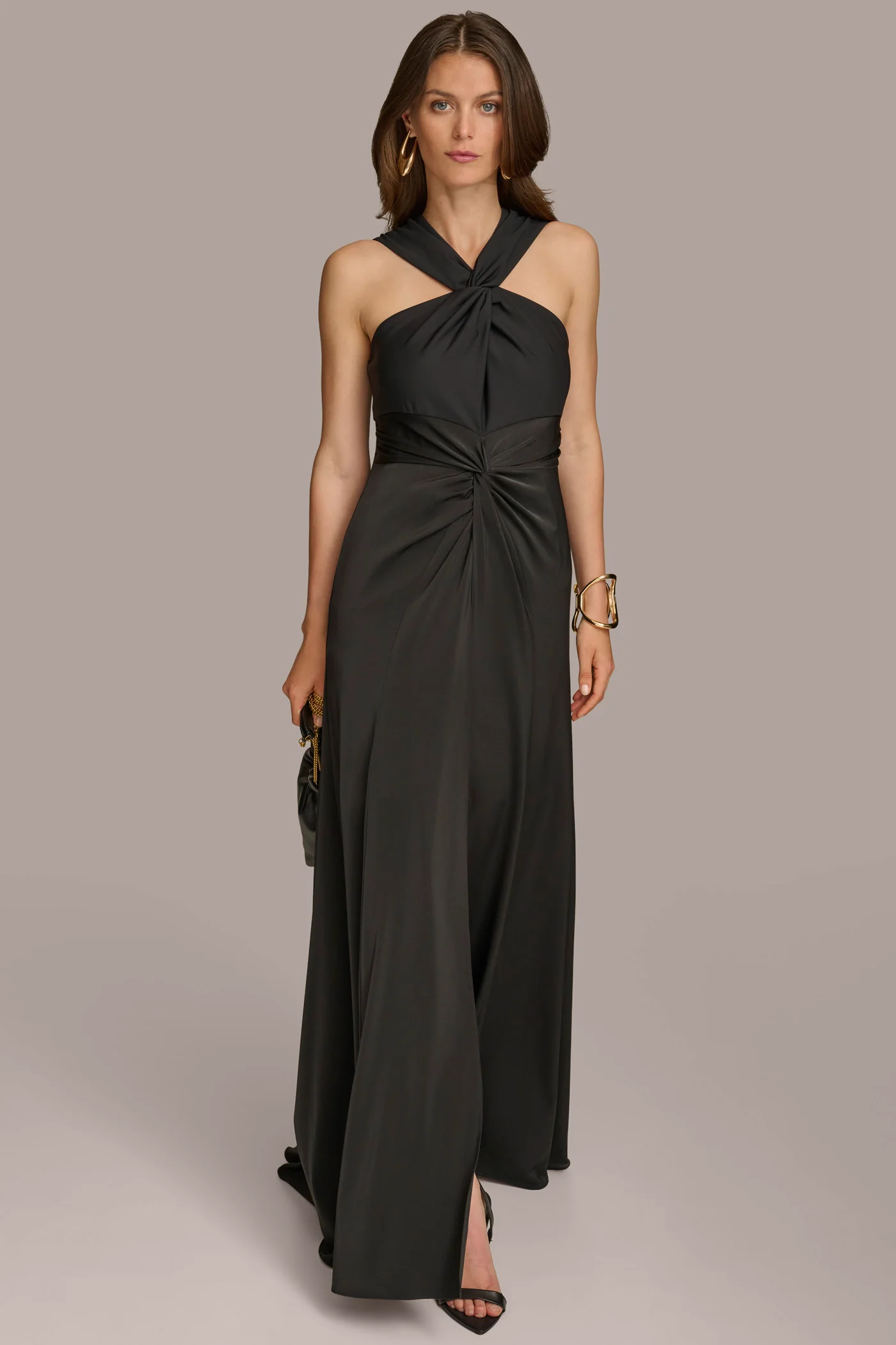 CRISS CROSS HALTER A-LINE GOWN