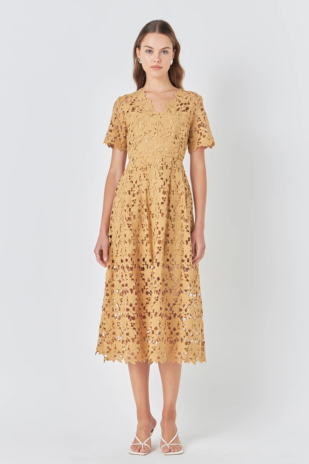 All Over Lace Short Sleeves Midi Dress