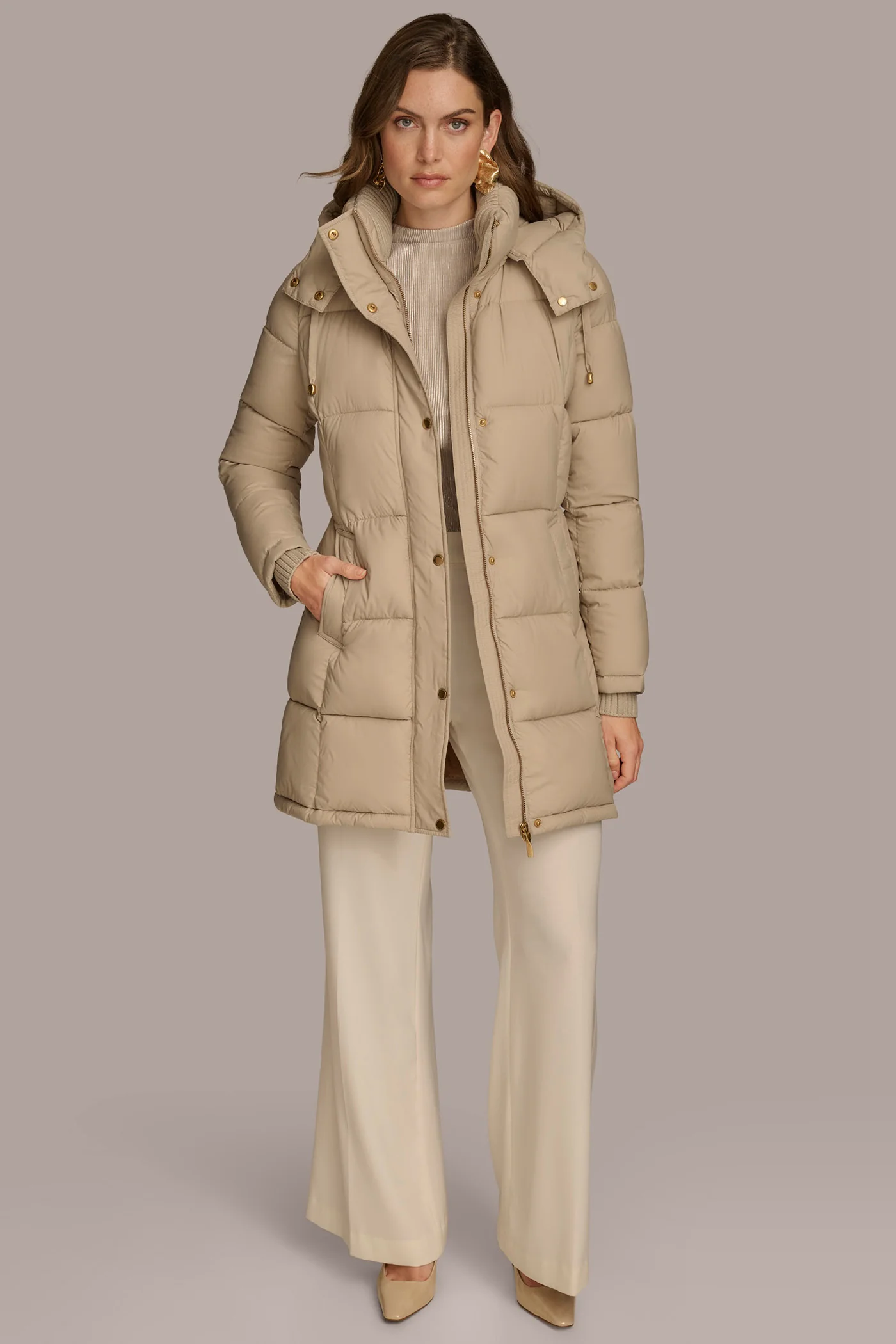 Hooded Ribbed Trim Puffer Jacket