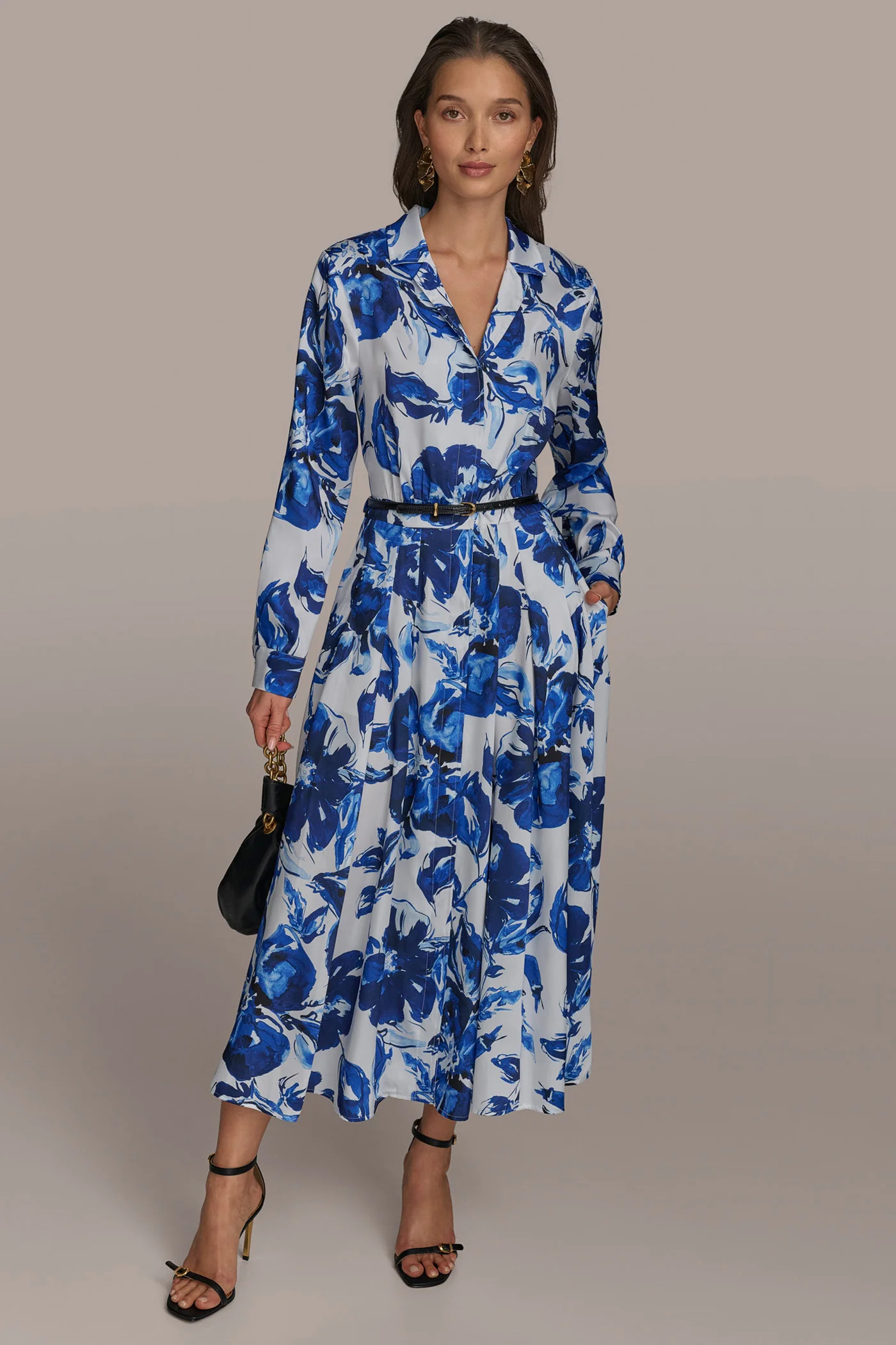 PRINTED BELTED SHIRT DRESS
