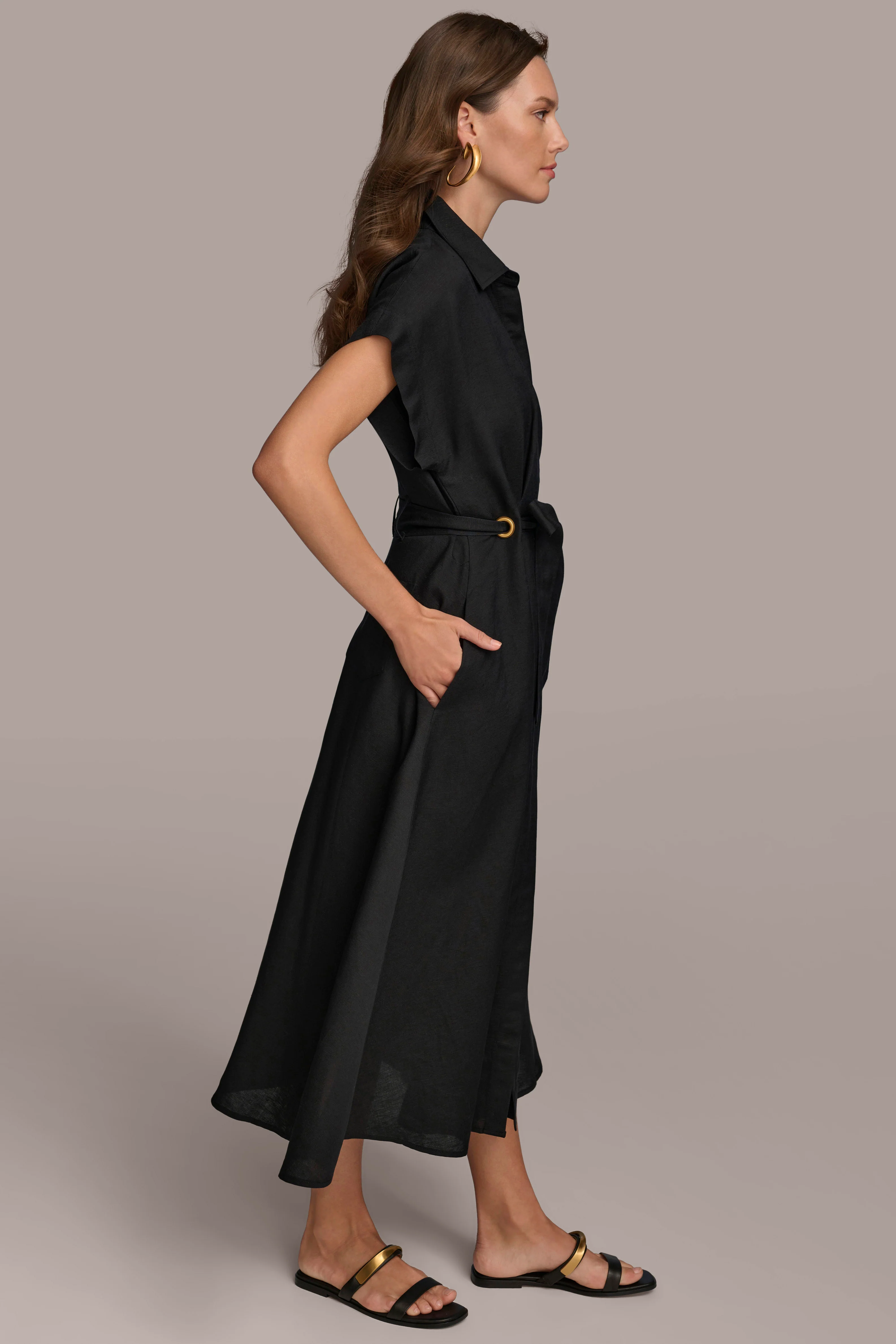 LINEN MIDI SHIRT DRESS