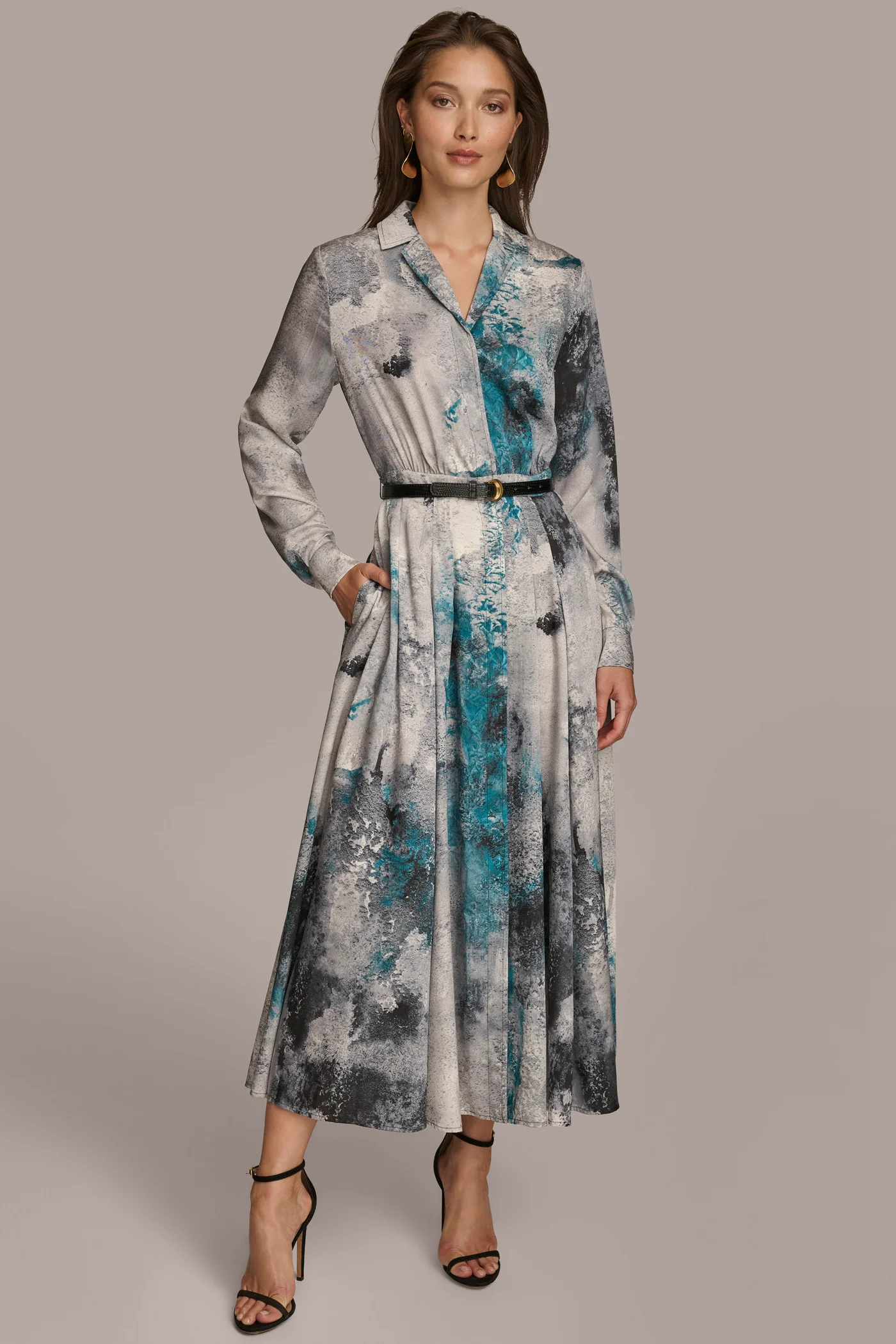 PRINTED SHIRT DRESS WITH BELT