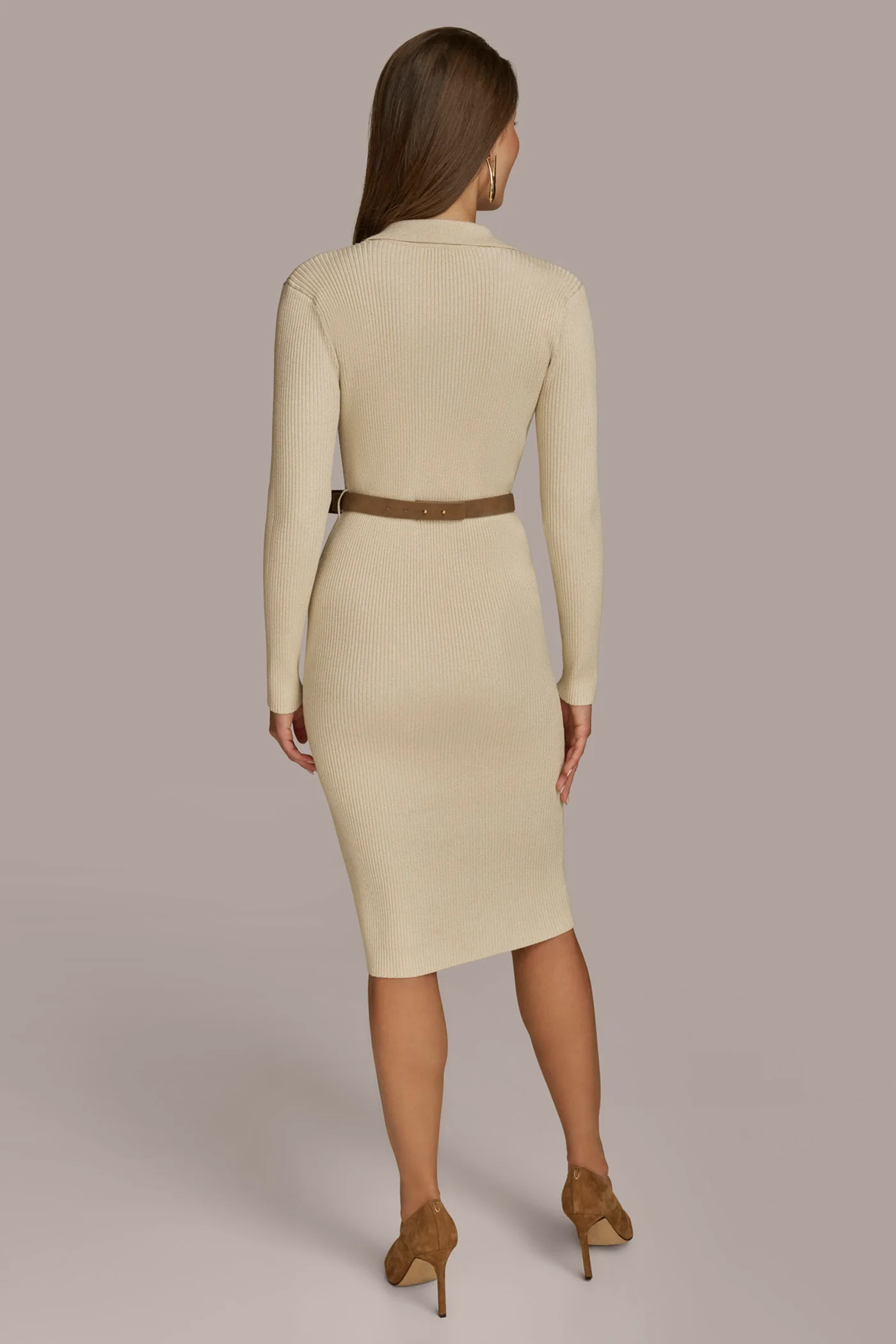 V NECK SHEATH SWEATER DRESS