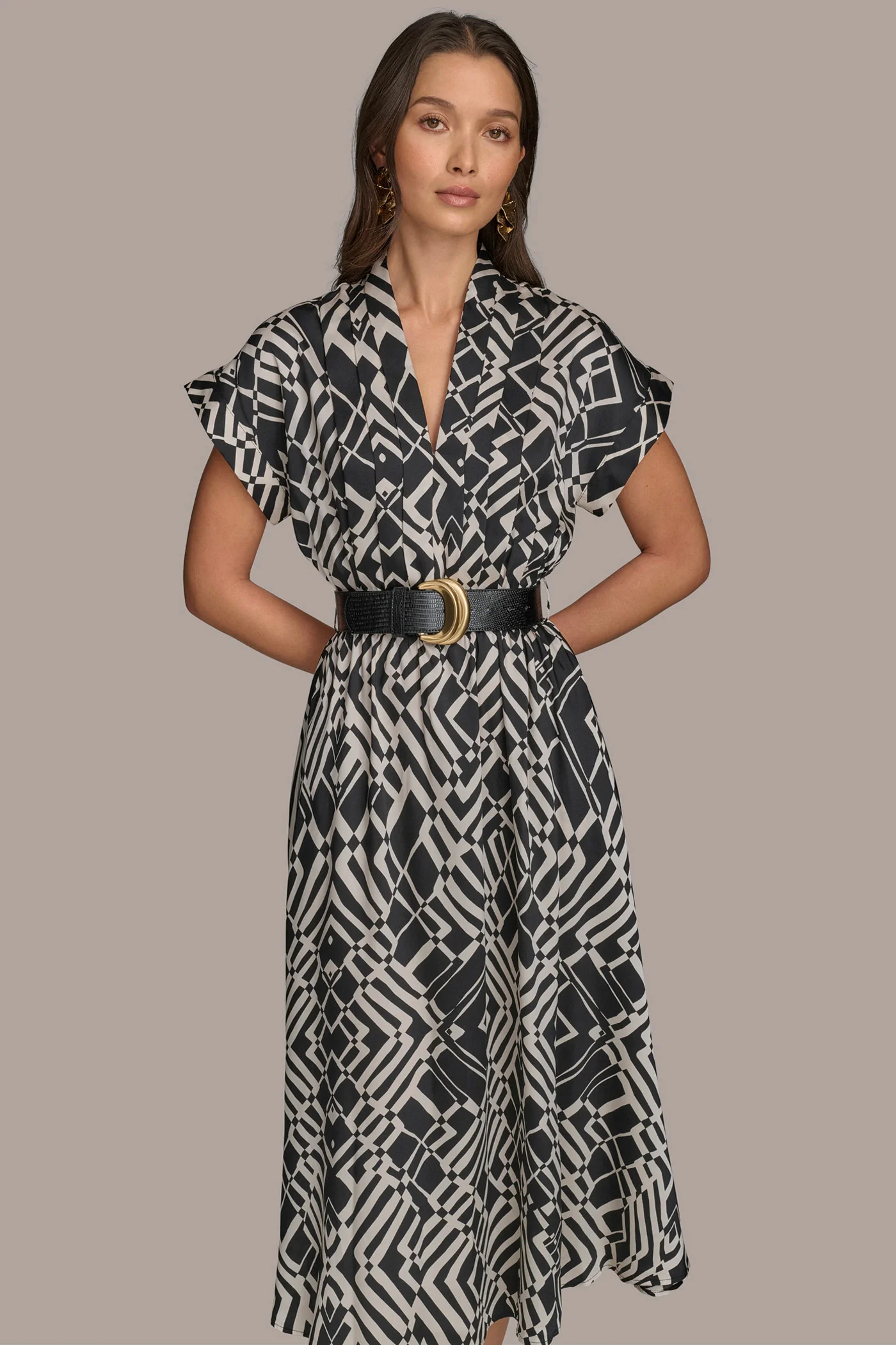 ABSTRACT MIDI SHIRT DRESS