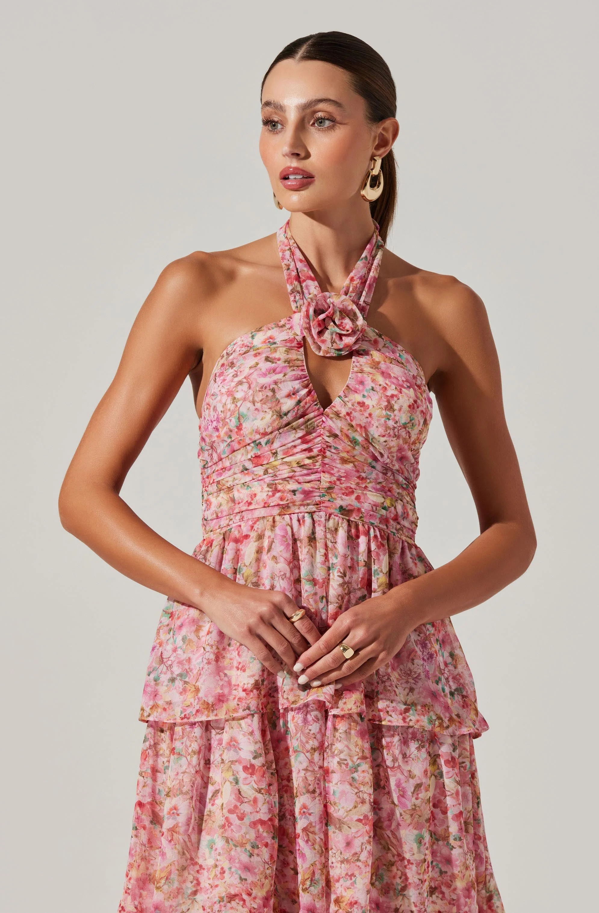Brinley Floral Tiered Halter Dress