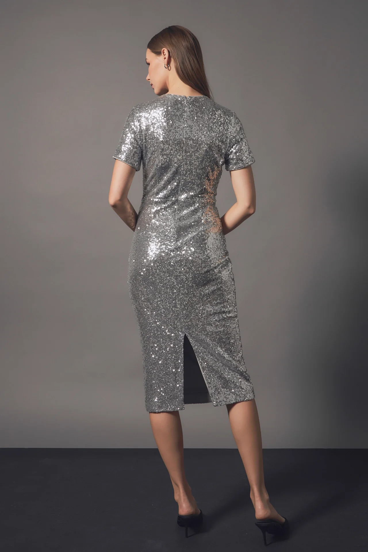 Sequins Short Sleeve Maxi Dress