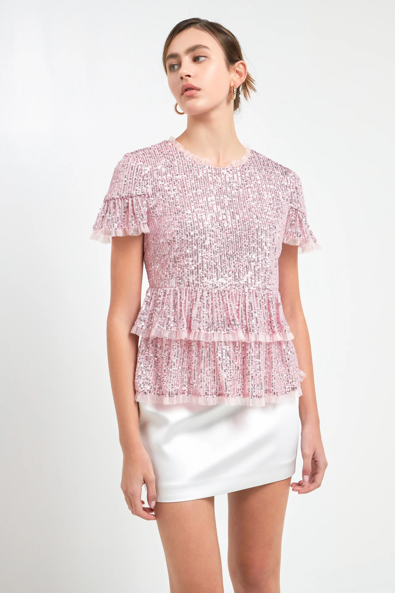 Sequins Baby Doll Top with Mesh