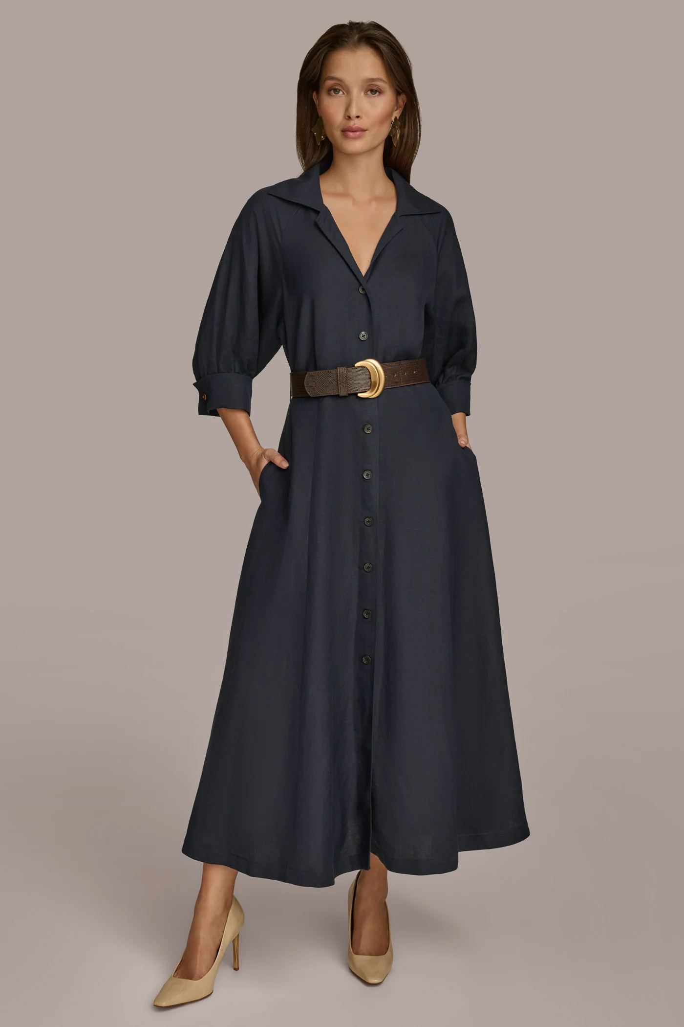 LINEN MIDI SHIRT DRESS